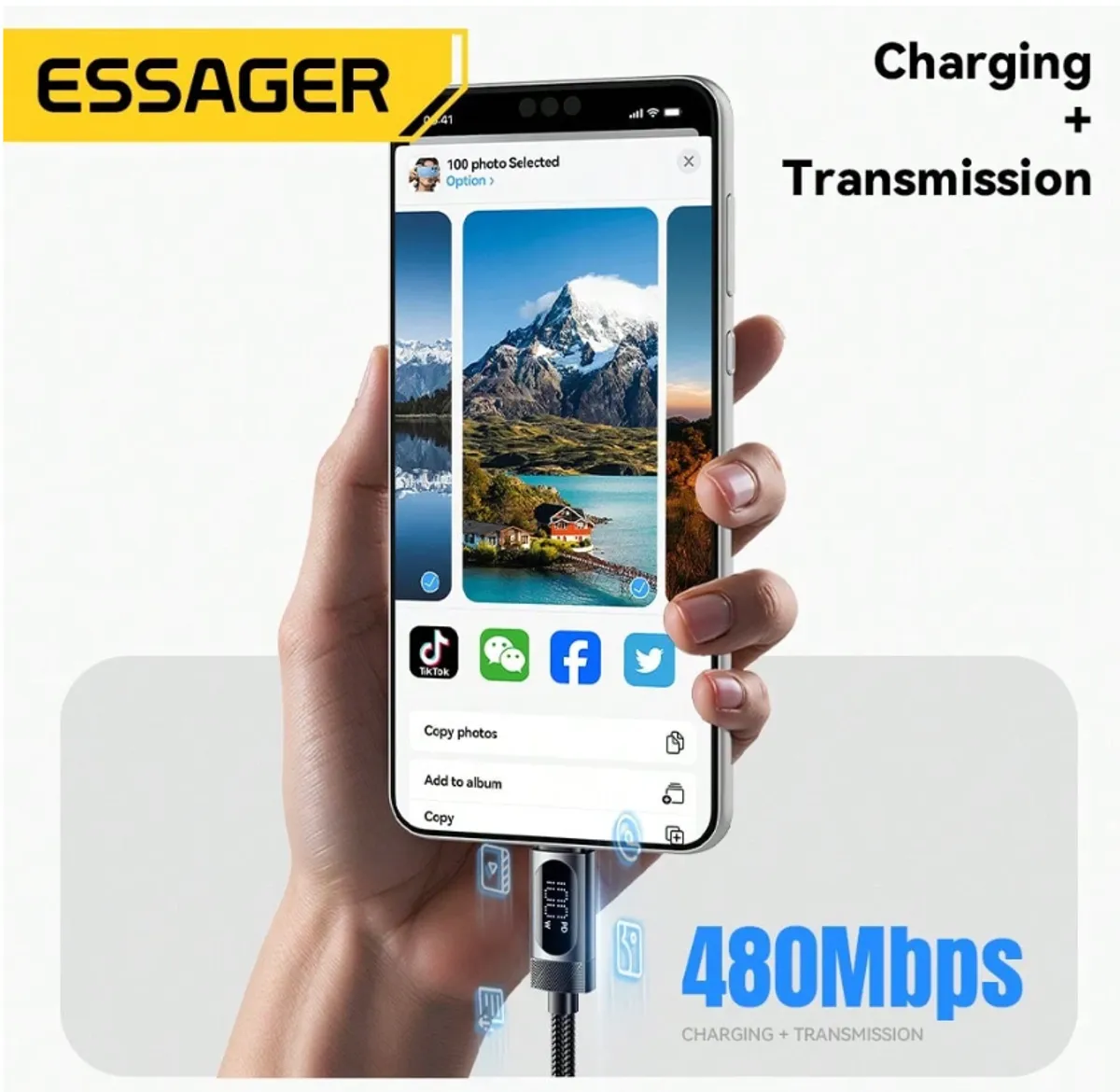ESSAGER ESSAGER(1M-3338) 3FT 100WType C Cable Fast Charging w/digital display