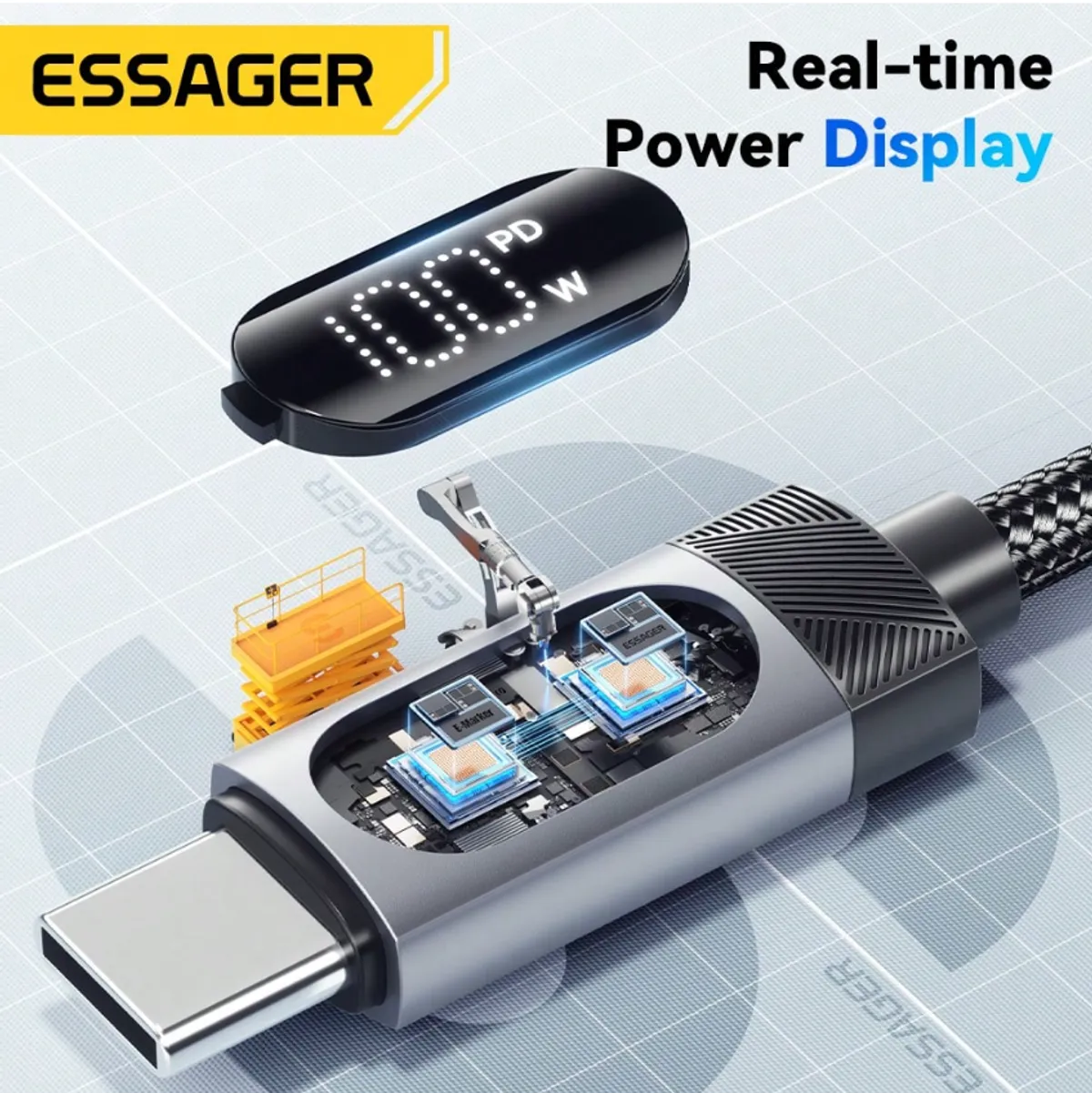 ESSAGER ESSAGER(1M-3338) 3FT 100WType C Cable Fast Charging w/digital display