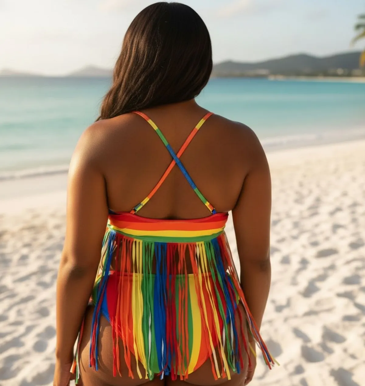Hot Pink Rainbow Fringe One Piece Swimsuit Women'S Beach Pool Vacation Swimwear - Size 2XL
