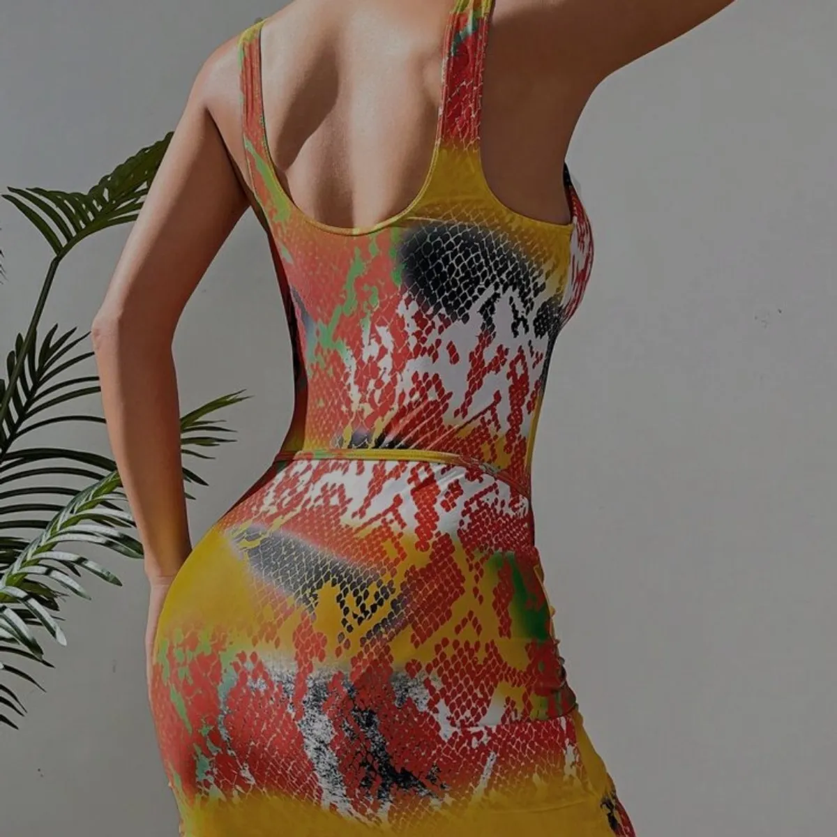 Snakeskin Print One Piece Swimsuit With Lace Up Cover Up Skirt-Size 2XL