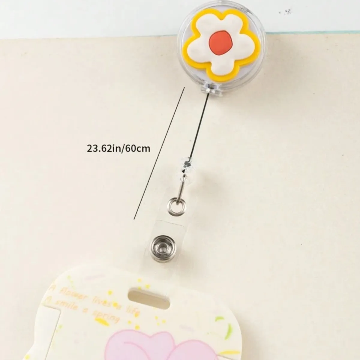 Pink Flower Retractable Badge Reel With Belt Clip