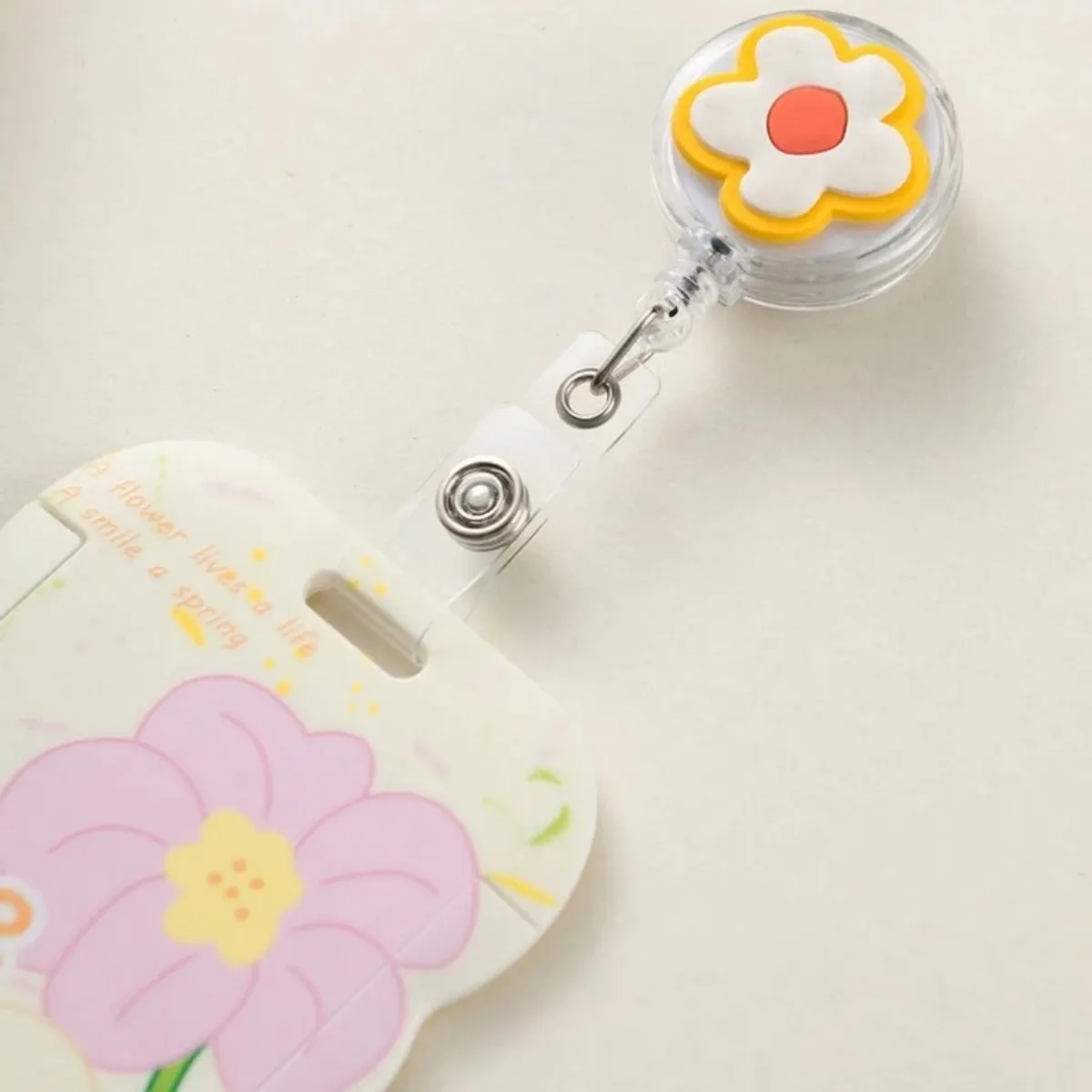 Pink Flower Retractable Badge Reel With Belt Clip