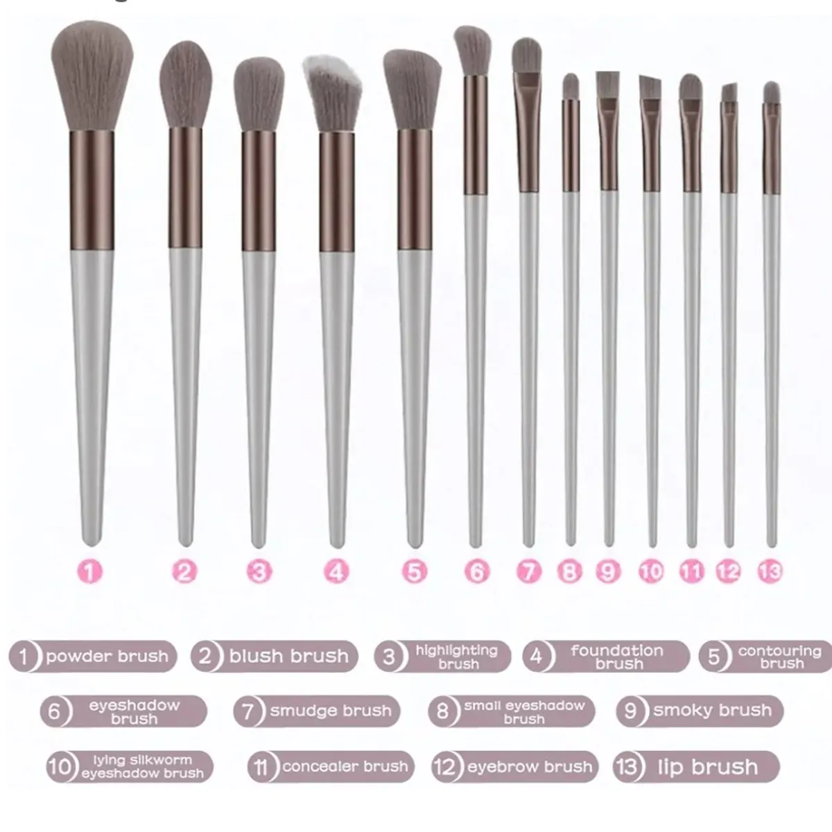 13Pcs Makeup Brushes- Nude.
