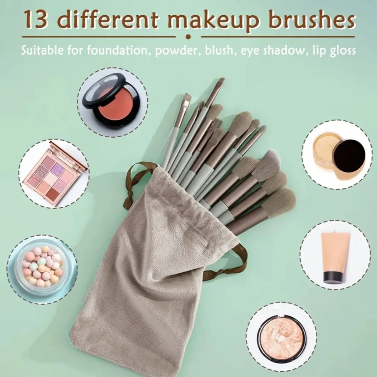 13Pcs Makeup Brushes- Nude.