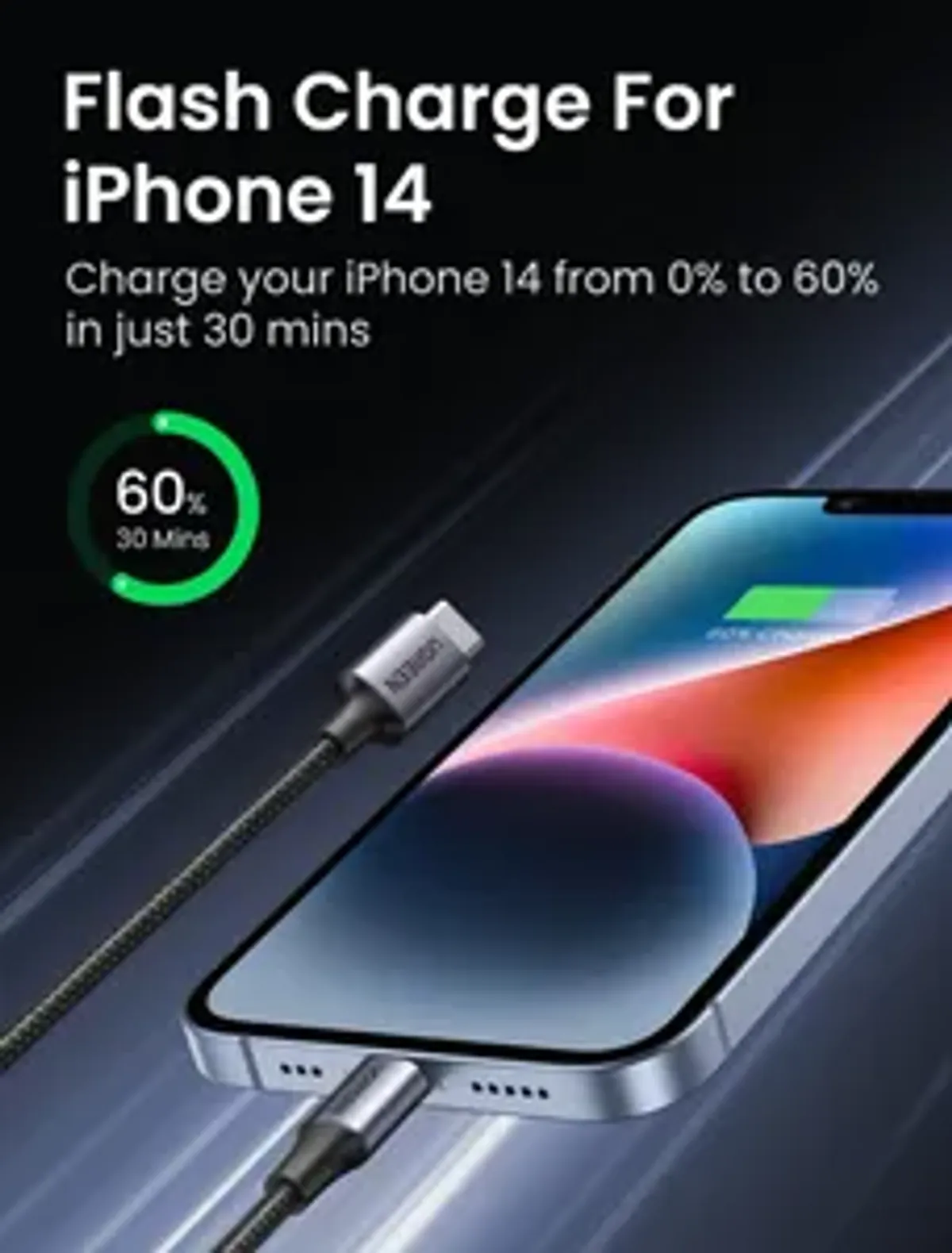 UGREEN PD 20W USB C To Lightning Cable - MFi Certified IPhone Charging via Type-C Cable (4.9FT), Black
