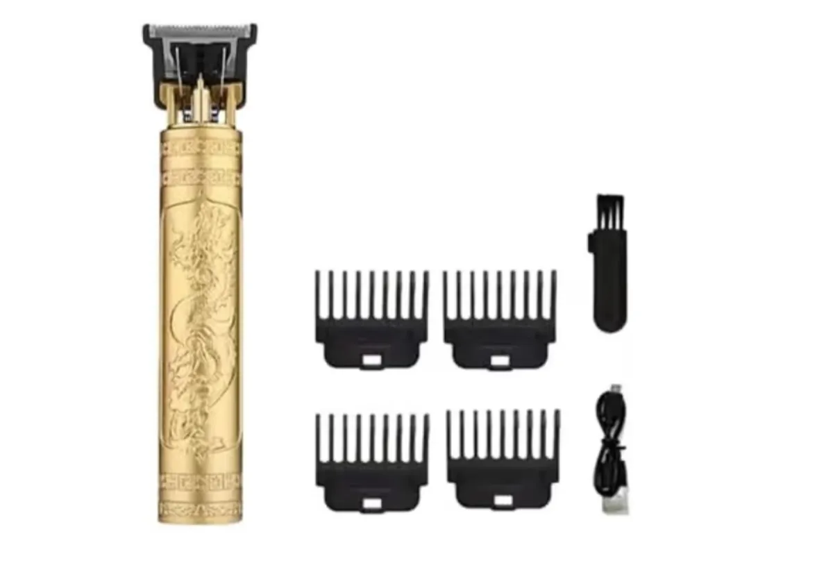 T9 Vintage Professional Hair Trimmer For Men –Golden Body,Cordless,4 Guide Combs,USB Rechargeable,Men'S T9 Golden Metal–Zero Gap Beard & Hair Clipper With Guide Combs