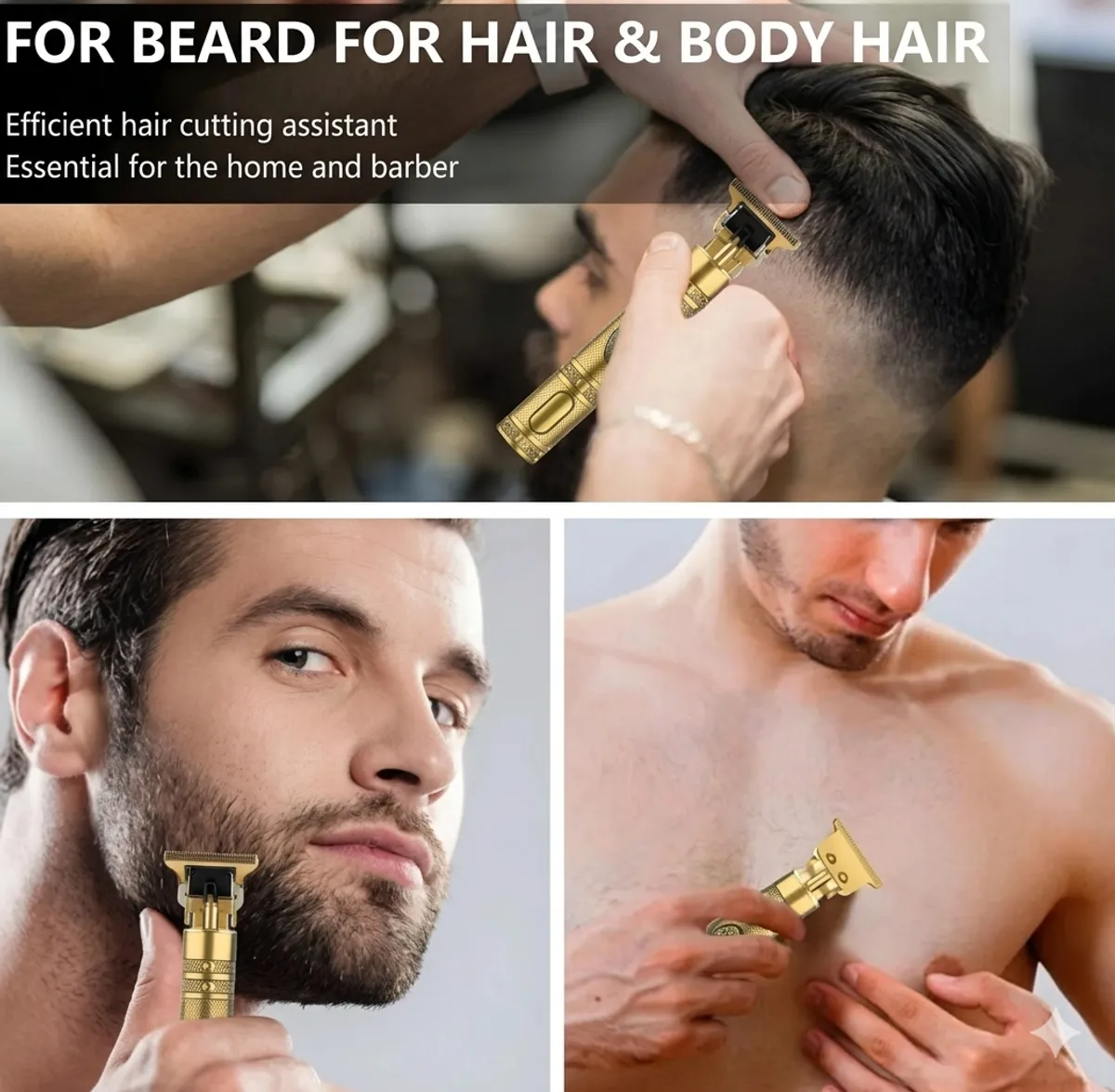T9 Vintage Professional Hair Trimmer For Men –Golden Body,Cordless,4 Guide Combs,USB Rechargeable,Men'S T9 Golden Metal–Zero Gap Beard & Hair Clipper With Guide Combs