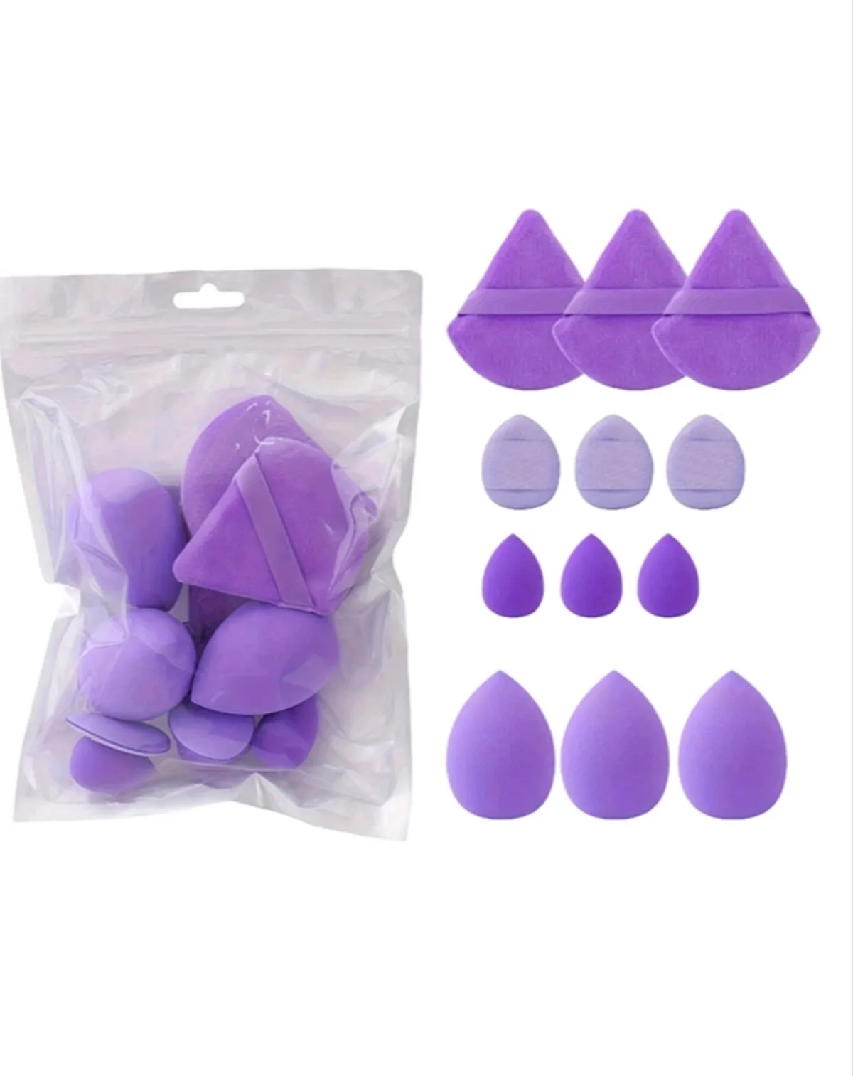 12PCS Purple Makeup Sponge Set, Multi-Piece Makeup Sponge Set, For Creating Perfect Base Makeup, Makeup Tools, Cosmetic Accessories