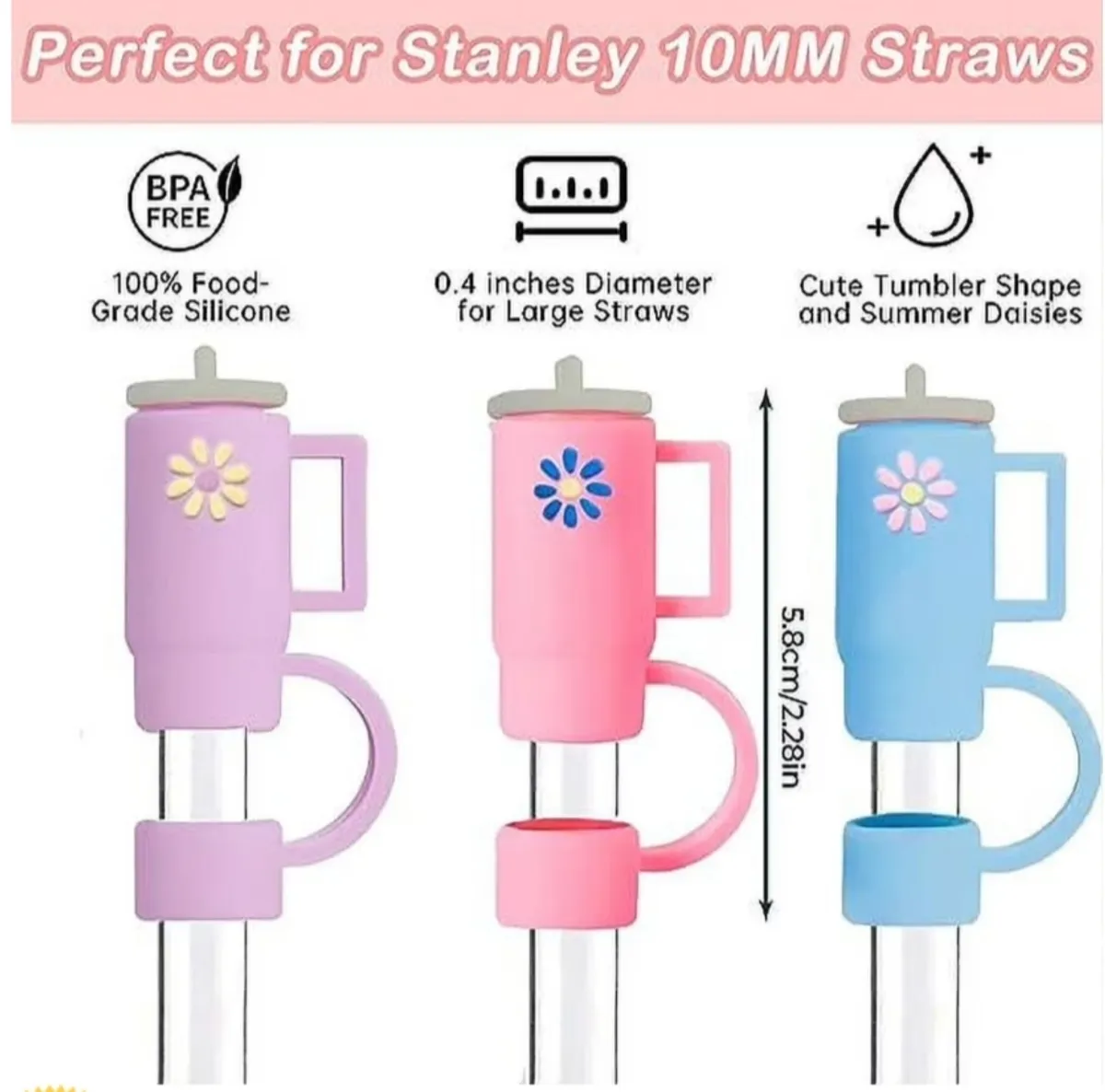 5PCS Straw Cover Cap For Stanley Cup, Silicone Straw Topper Compatible With Stanley 30&40 Oz Tumbler with Handle, 10mm Straw Tip Covers for Stanley Cups Accessories