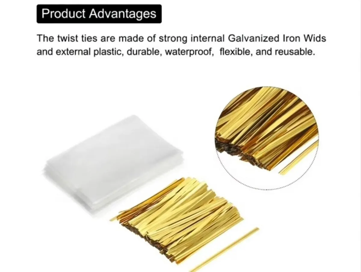 50PCS Uxcell Clear Plastic Bag For Candy , With Gold Foil Twist Ties