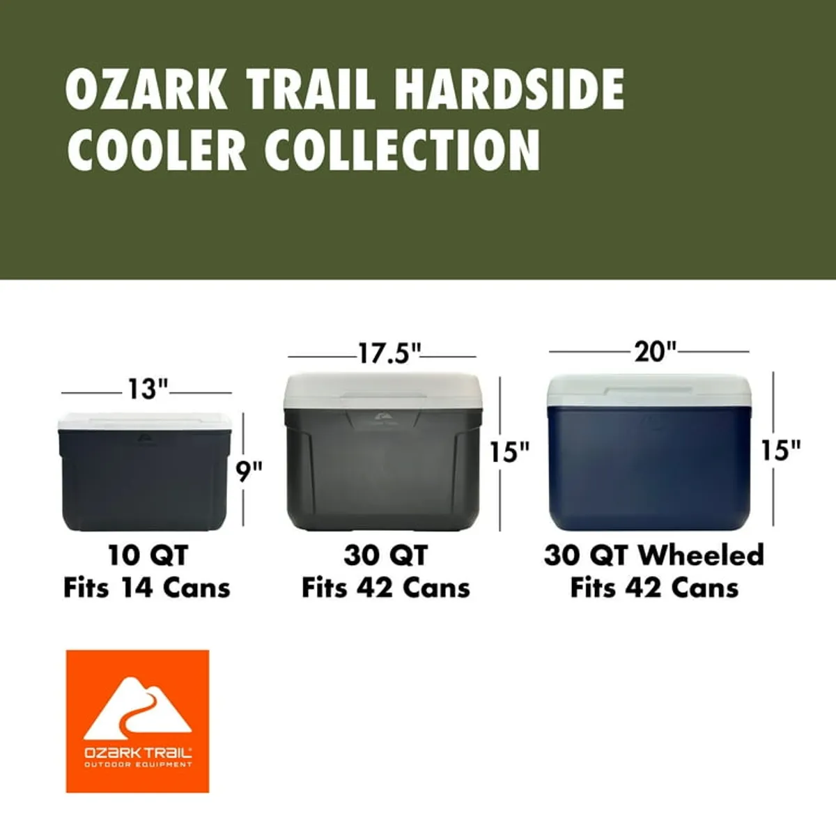 Ozark Trail OT-30Q-US 30 QT Hard Side Cooler, 42-Can Capacity - Gray