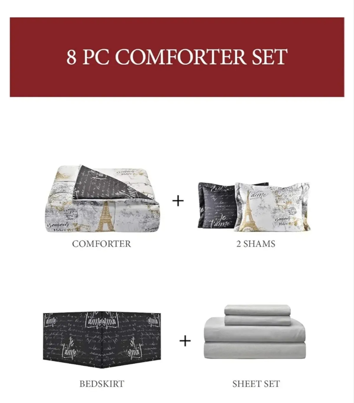 Fairfield Square 8- Piece Reversible Cal King Bed Ensemble Includes 4- Pieces Sheet Set