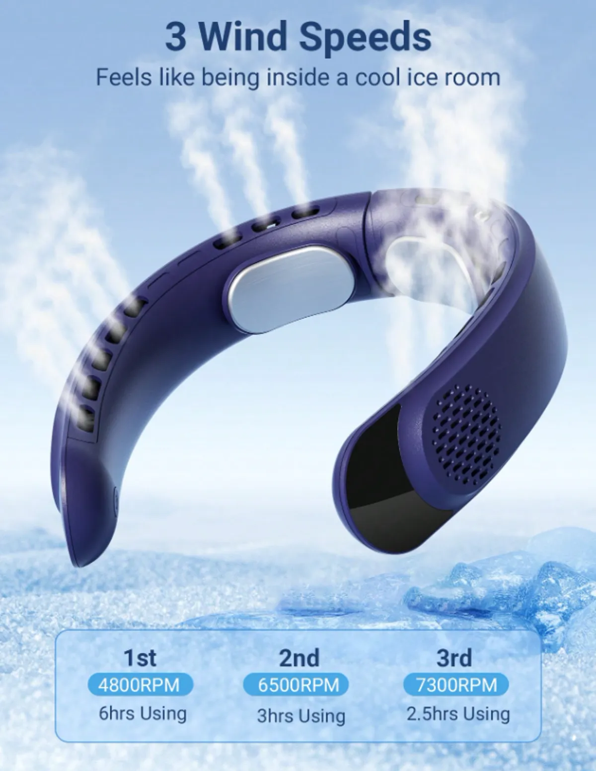 Modern Neck Fan (long battery life: 4000mAh), BLUE