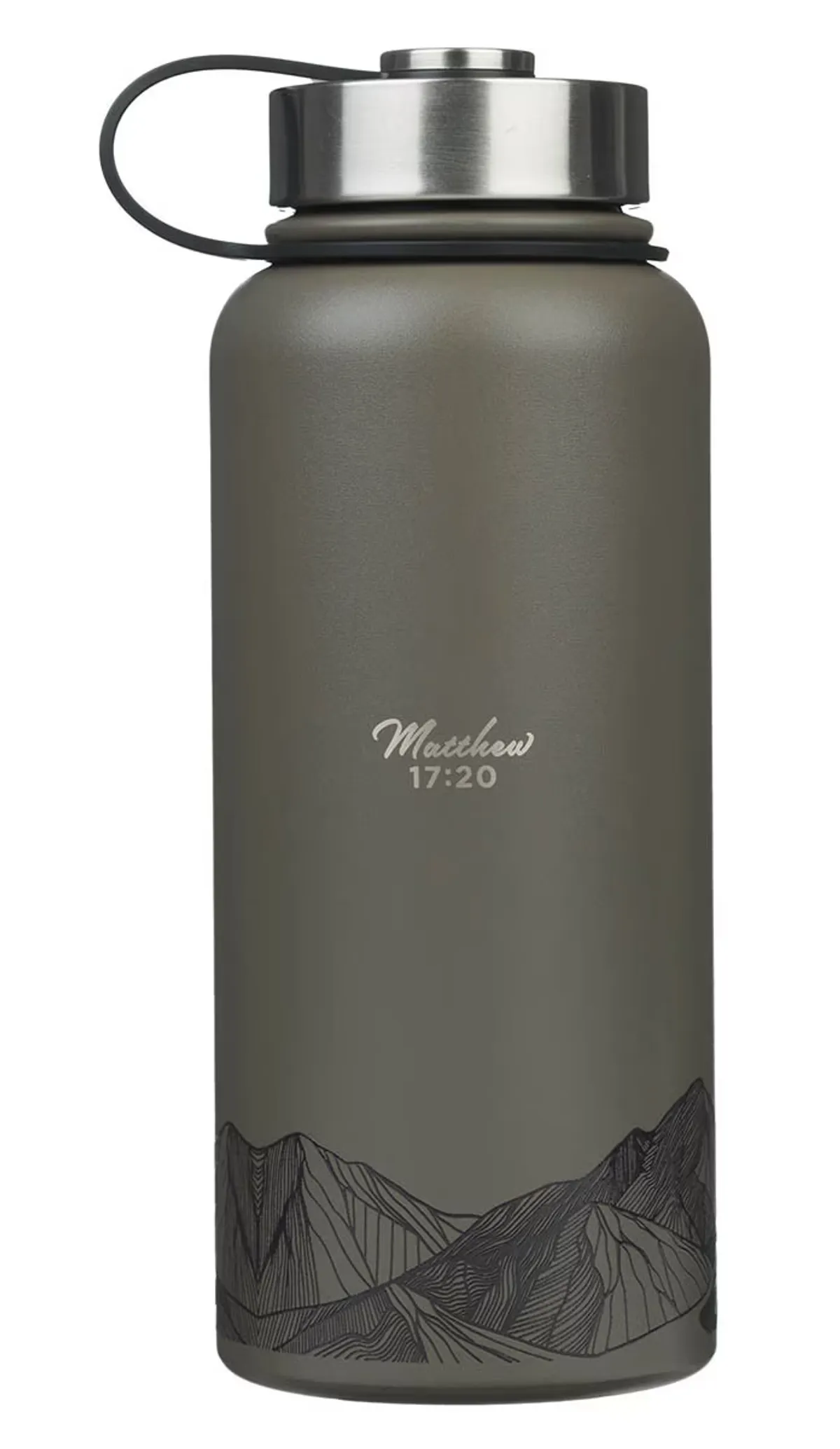 Faith Dusty Brown Stainless Steel Water Bottle - Matthew 17:20