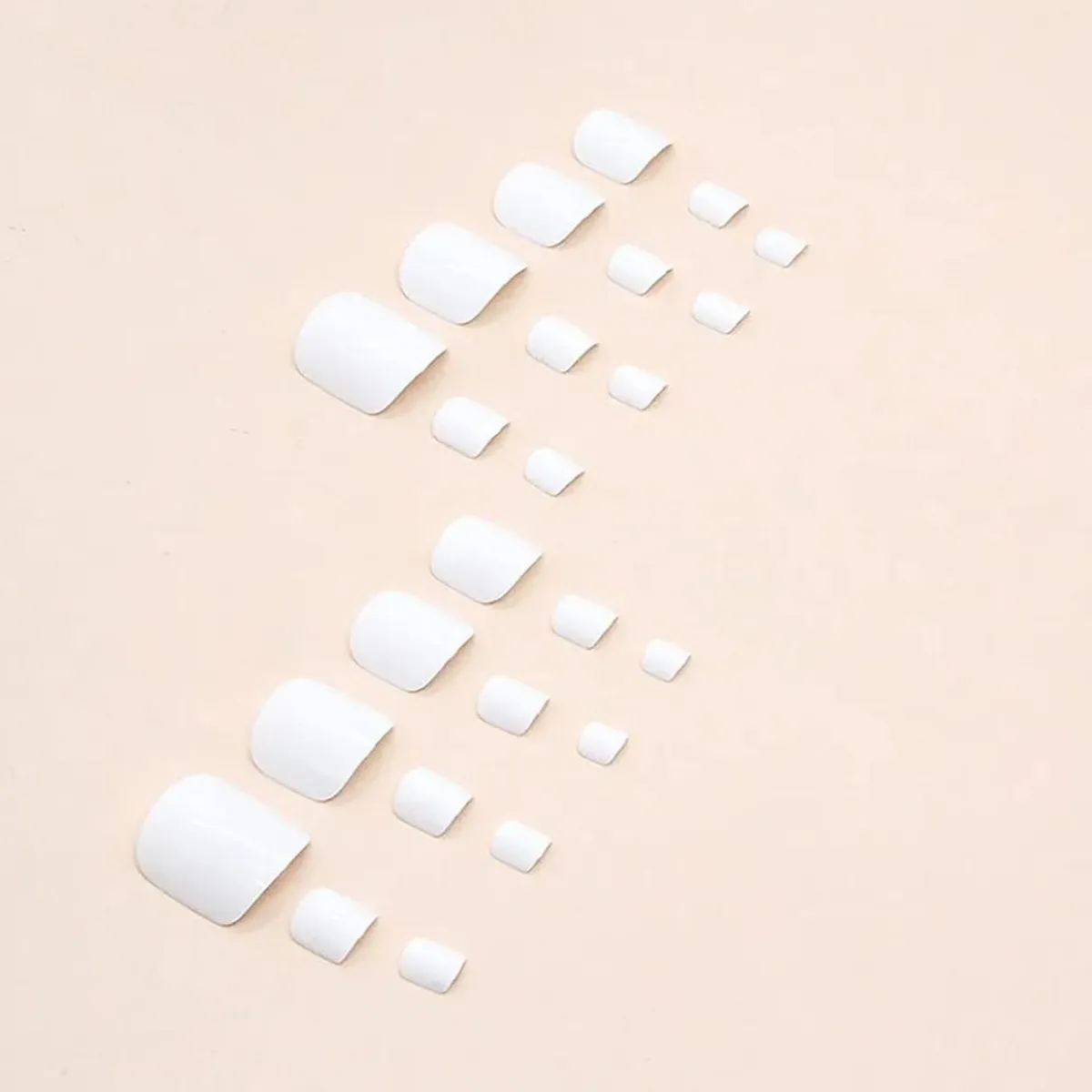 White Press-on Square Fake Toenails - Solid Color Acrylic 24Pcs