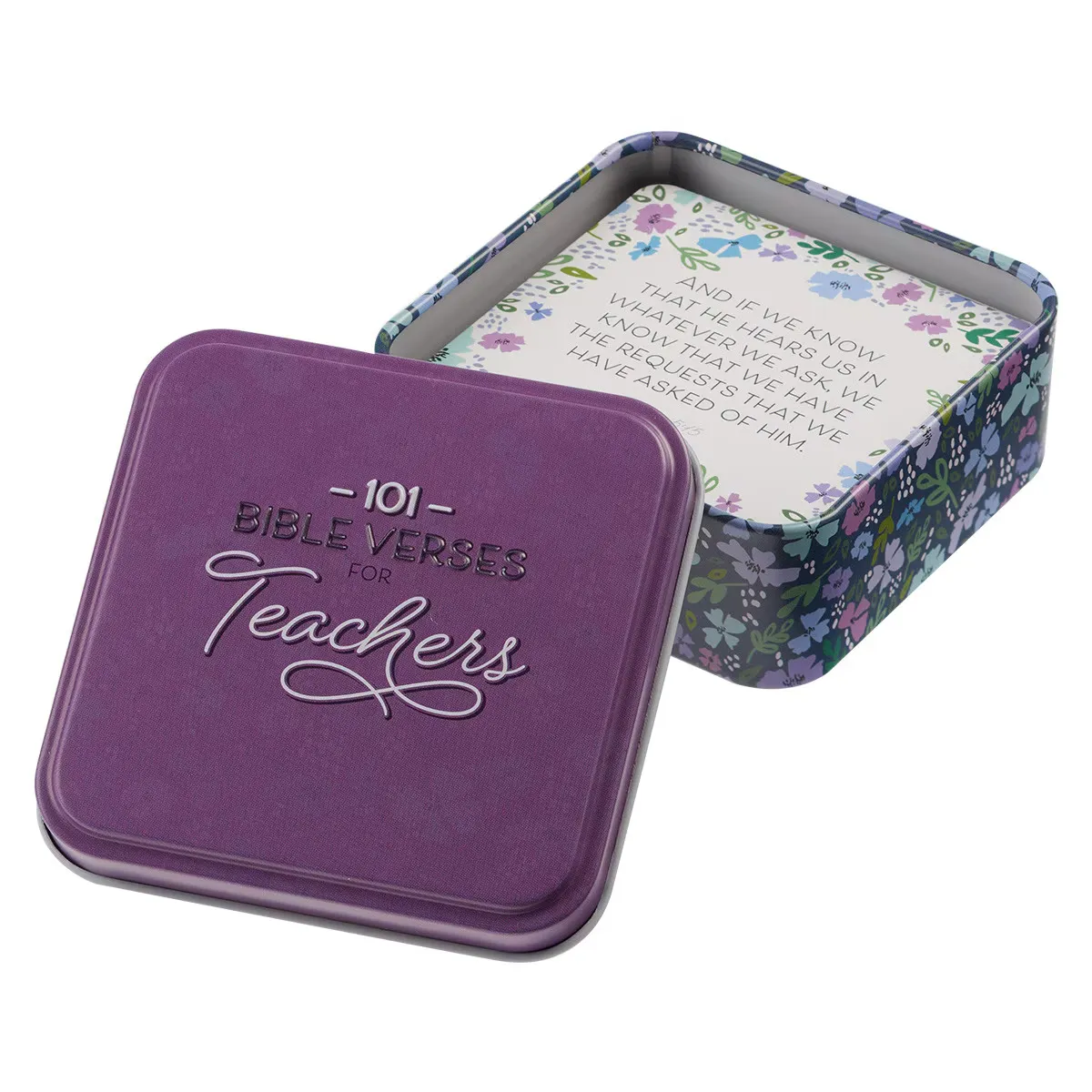 101 Bible Verses For Teachers Purple Scripture Cards in a Tin- Teacher's Day
