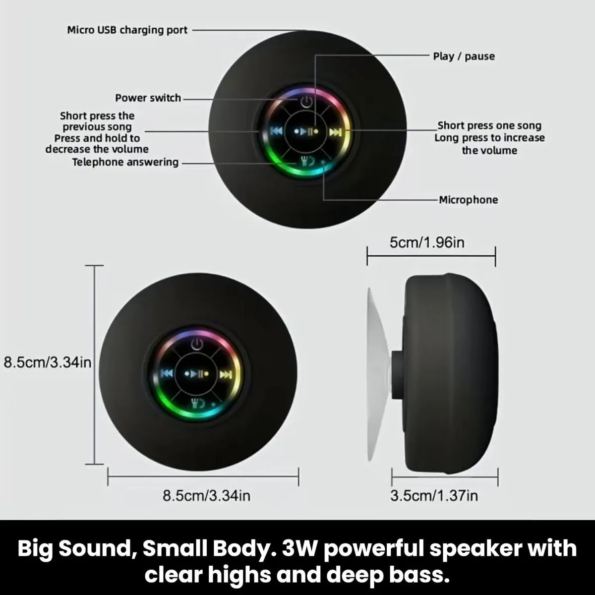 Bluetooth Shower Speaker with LED – Portable Wireless Mini Speaker