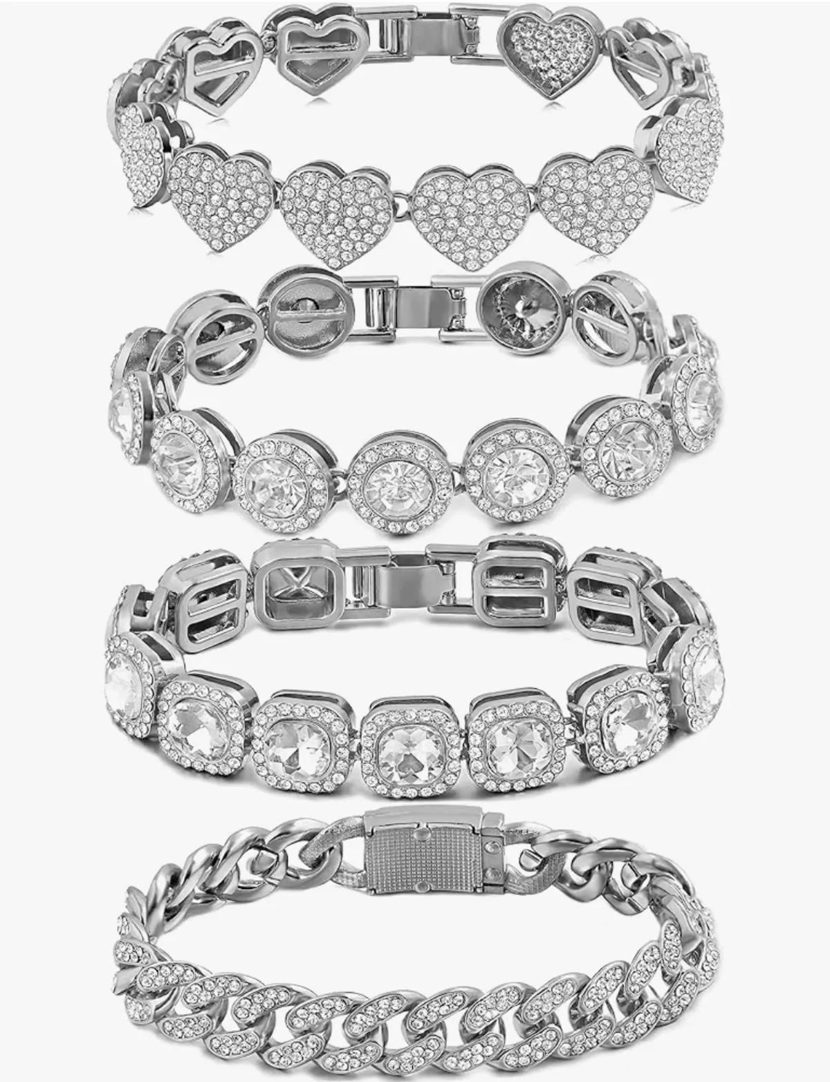 4PCS Bracelets for Women Silver Clustered Tennis Bracelet
