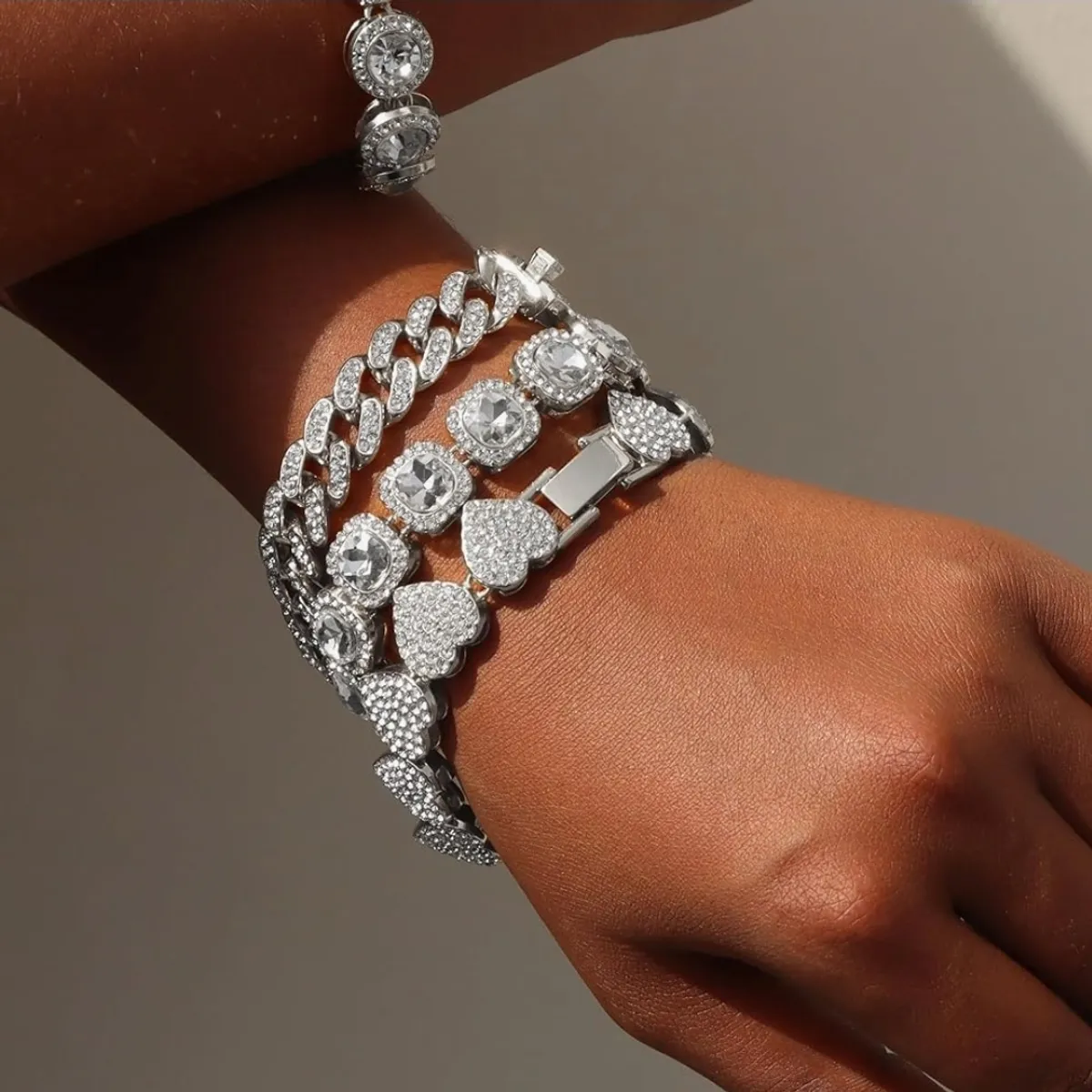 4PCS Bracelets for Women Silver Clustered Tennis Bracelet