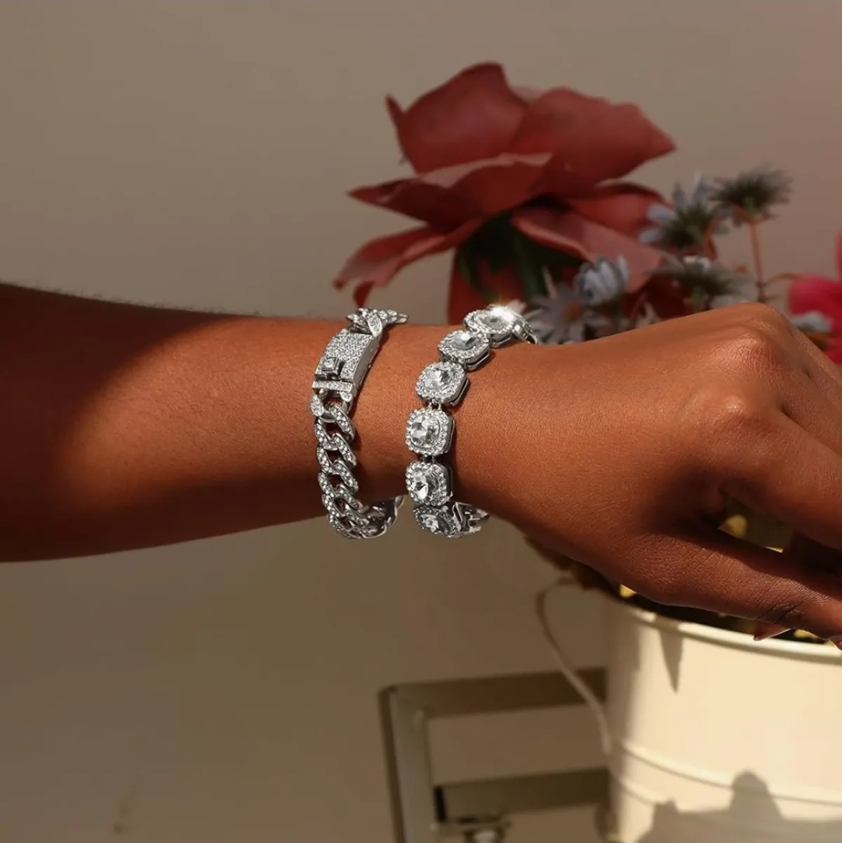 4PCS Bracelets for Women Silver Clustered Tennis Bracelet