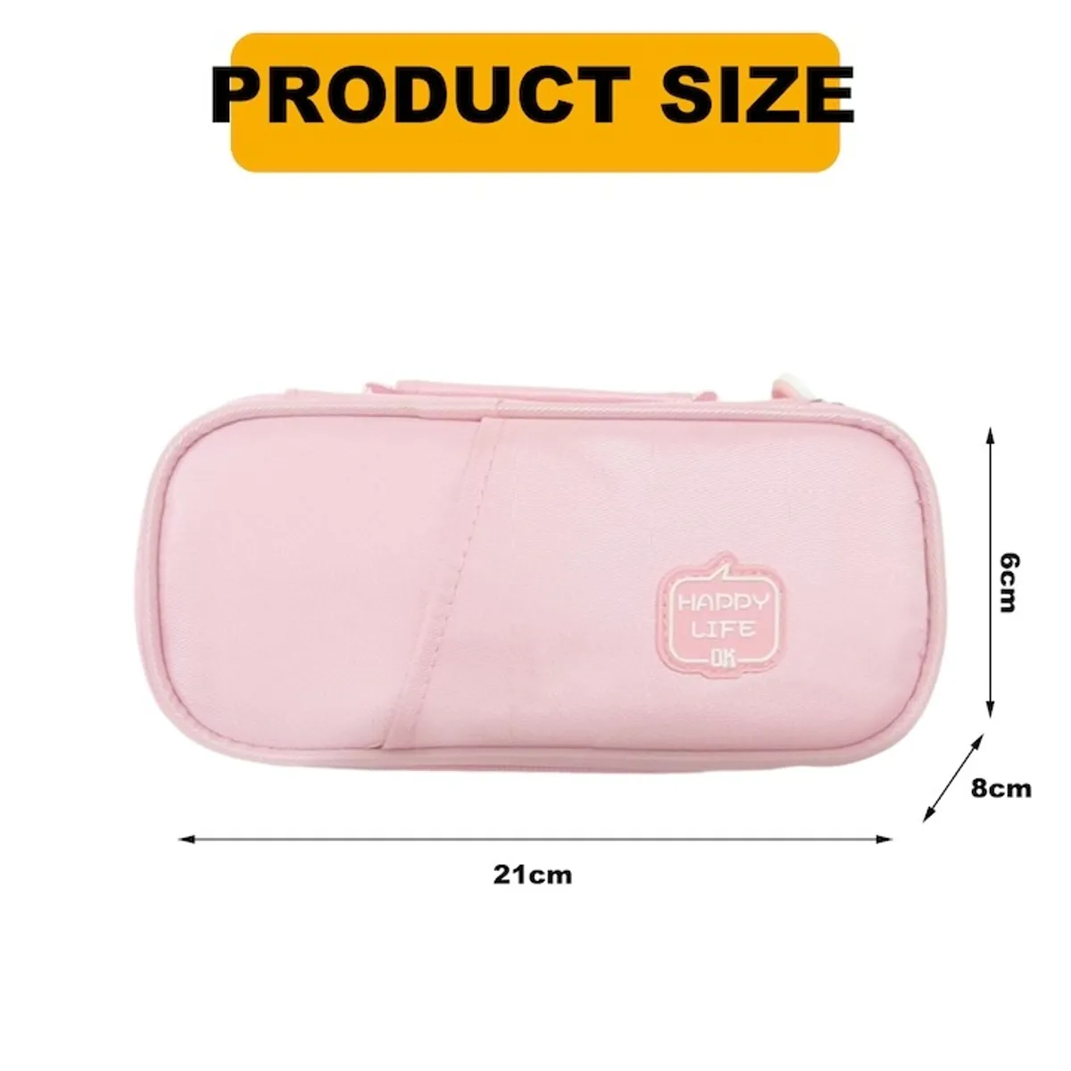 Happy Life Large Capacity Pencil Case With Carry Handle - Pink