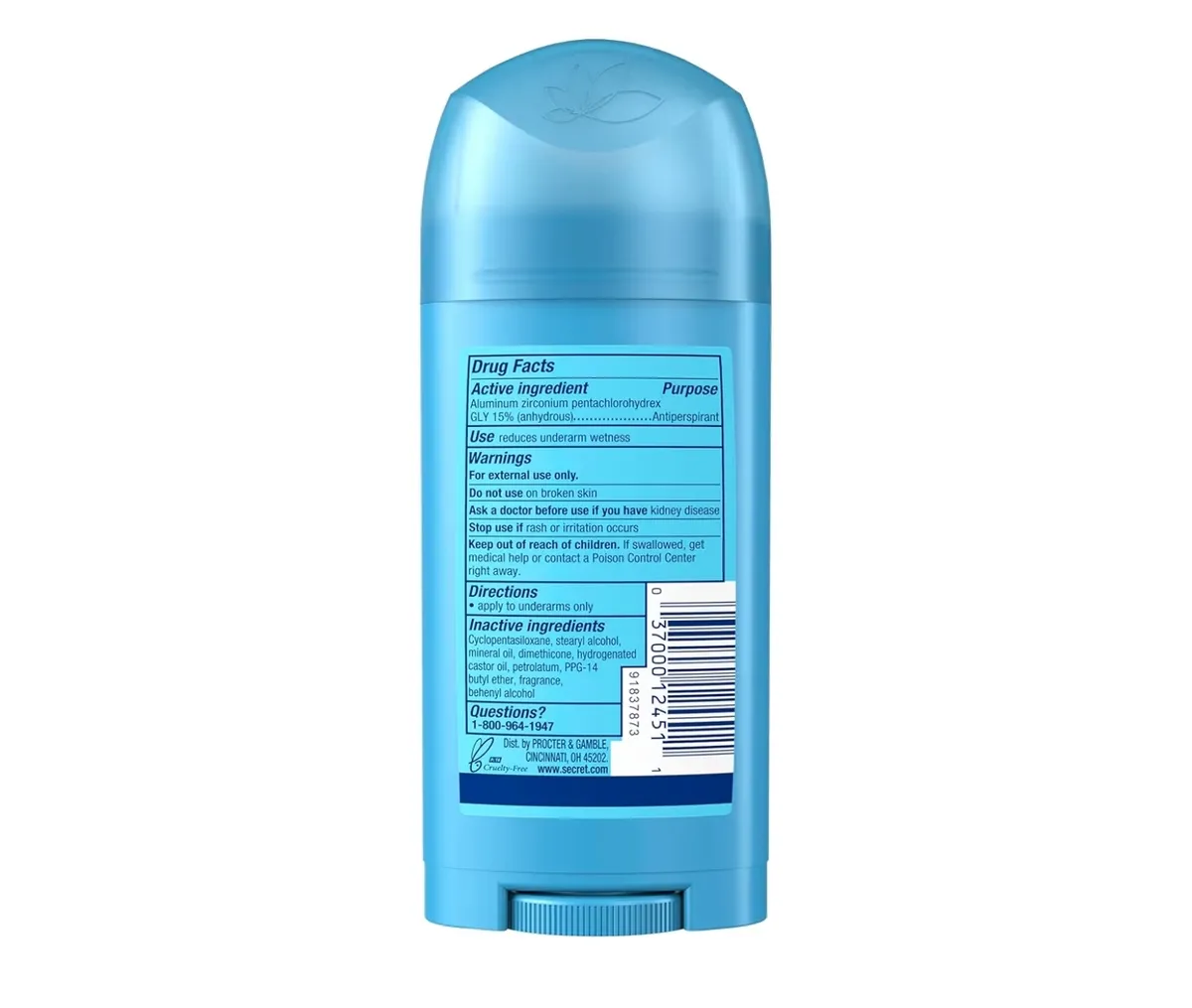 Secret Antiperspirant and Deodorant for Women, 24hr Sweat & Odor Protection, PH Balanced Protection, Gentle on Skin, Wide Solid, Powder Fresh Scent, 2.7 oz