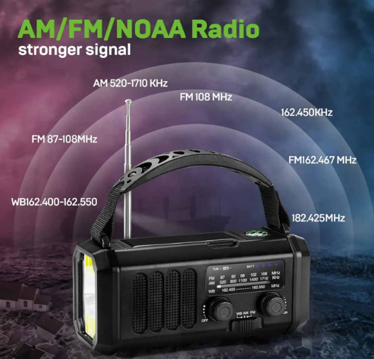 Hand Crank Emergency Radio, NOAA Weather Radio with AM/FM Solar Radio,10000mAh Rechargeable, Black