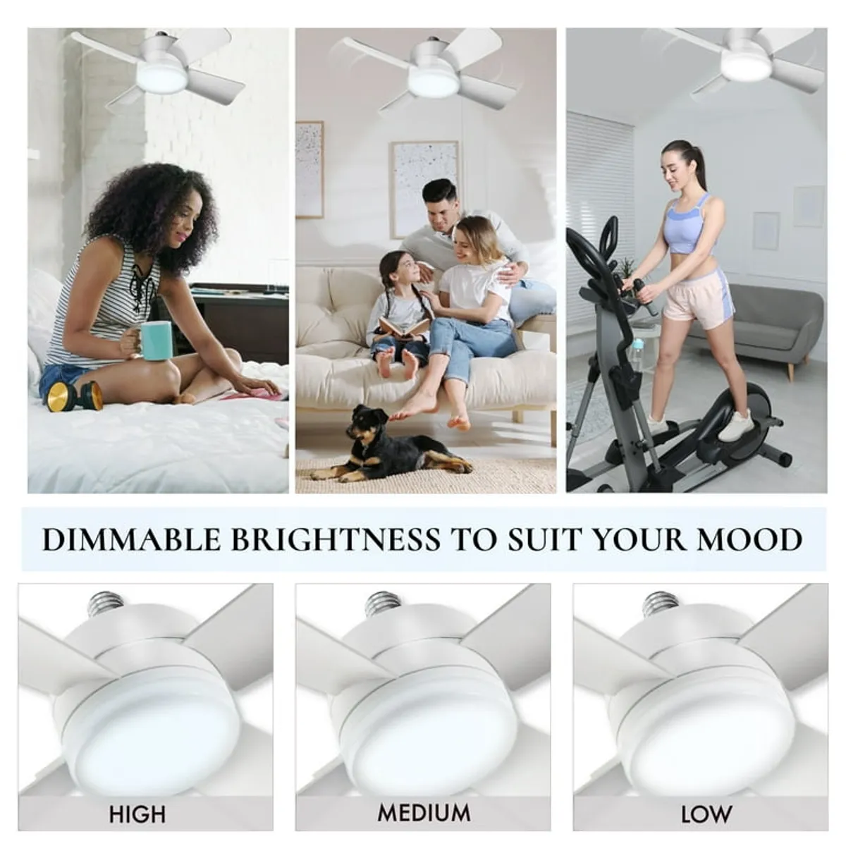 Bell + Howell Socket Breeze Fan Light 4 Blades 1000 Lumens Light 15" Socket Fan Light, White