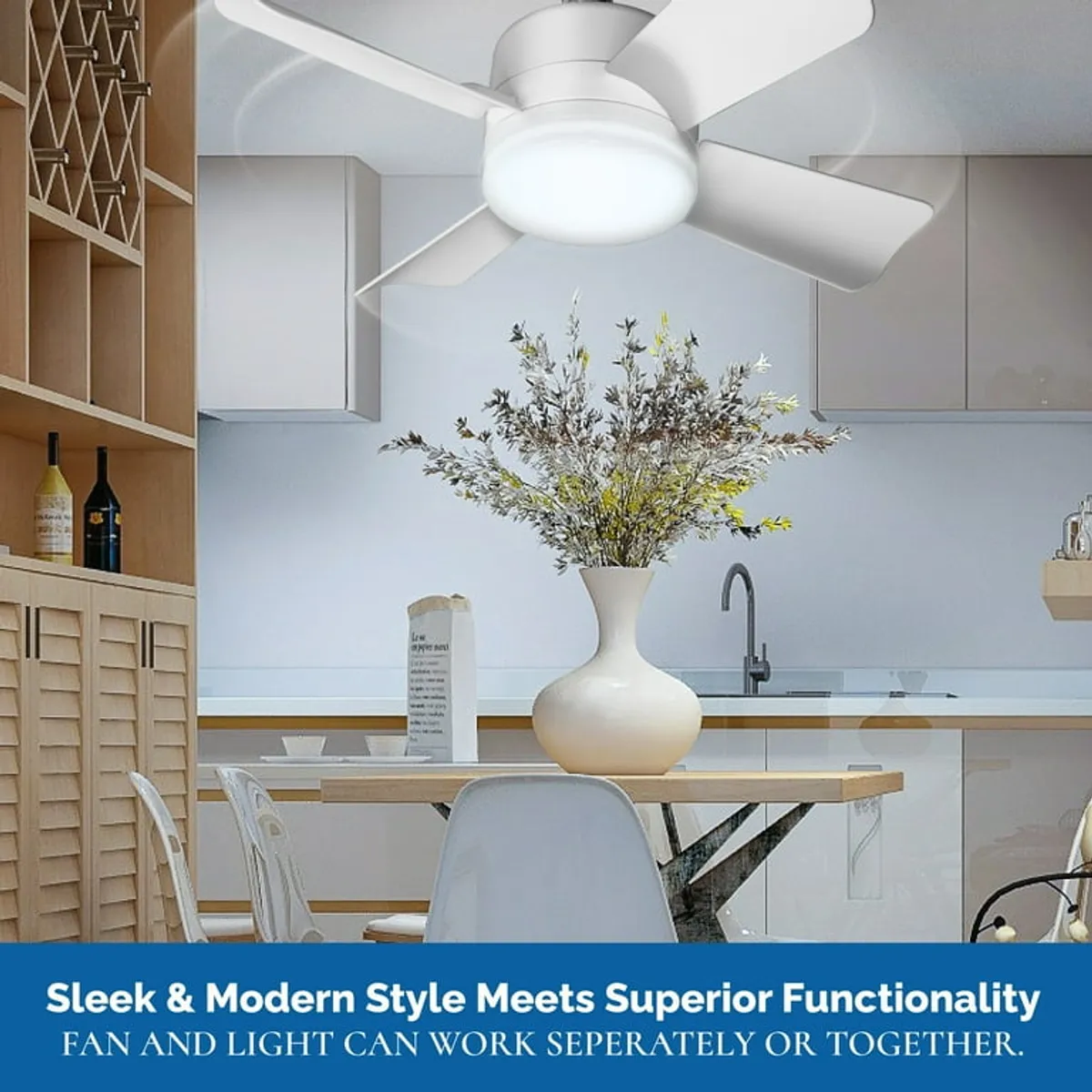 Bell + Howell Socket Breeze Fan Light 4 Blades 1000 Lumens Light 15" Socket Fan Light, White