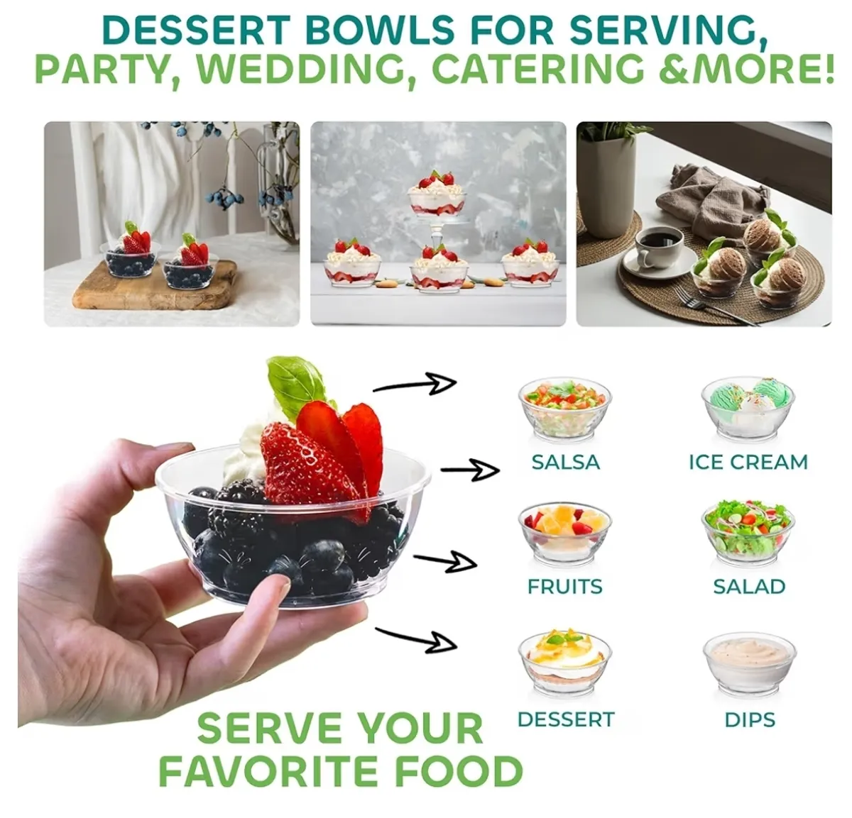 Clear Mini Plastic Bowls - (Bulk 100 Pack) 6 Oz Disposable Premium Hard Plastic Dessert Bowls