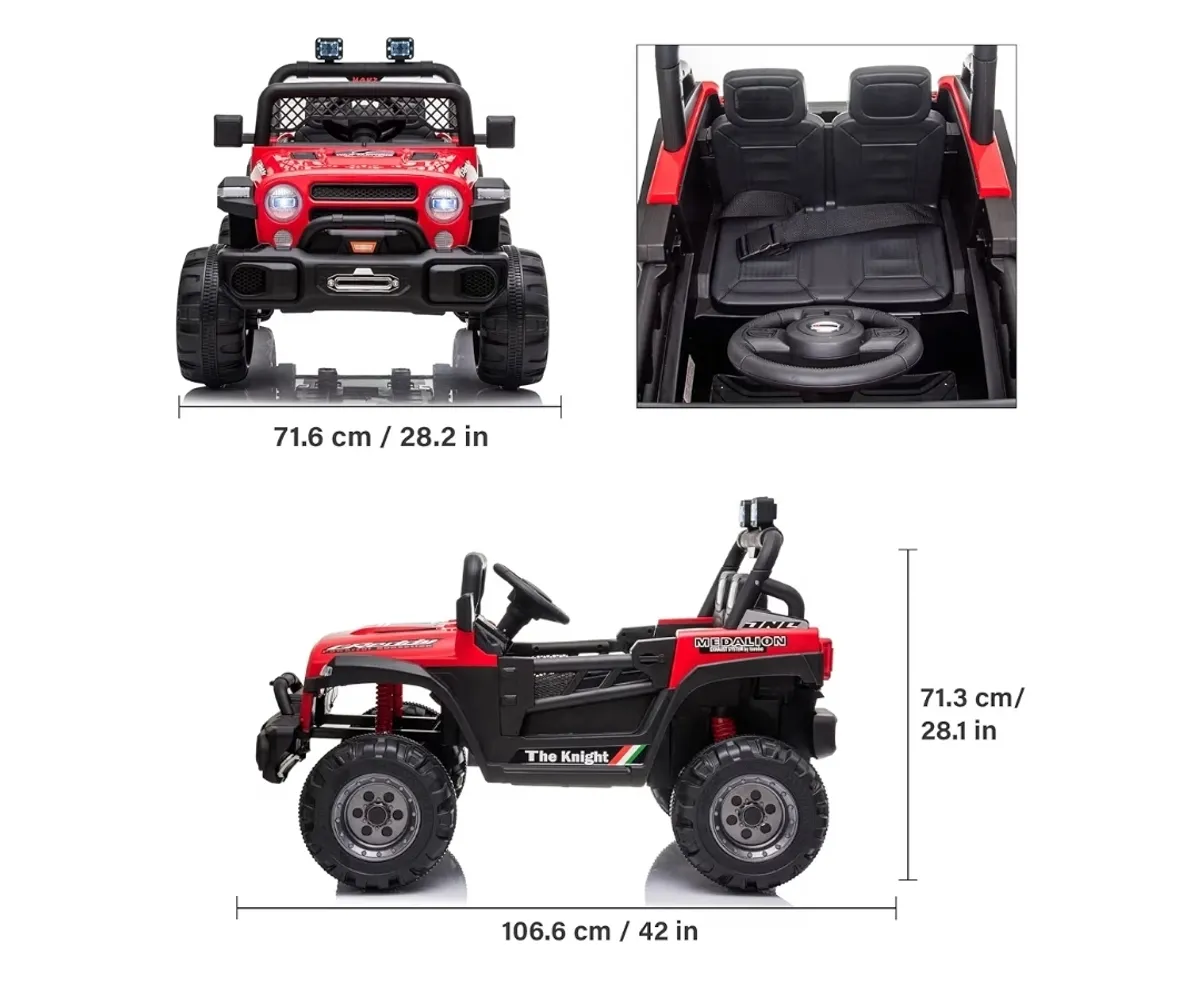 Kids Republic 12V Truck 1 Seater Ride-On Car with 2 Open Doors, Realistic LED Lights, 2.4G Remote Control, MP3 Player with Music, Horn - Battery Powered Electric Vehicle (Red)