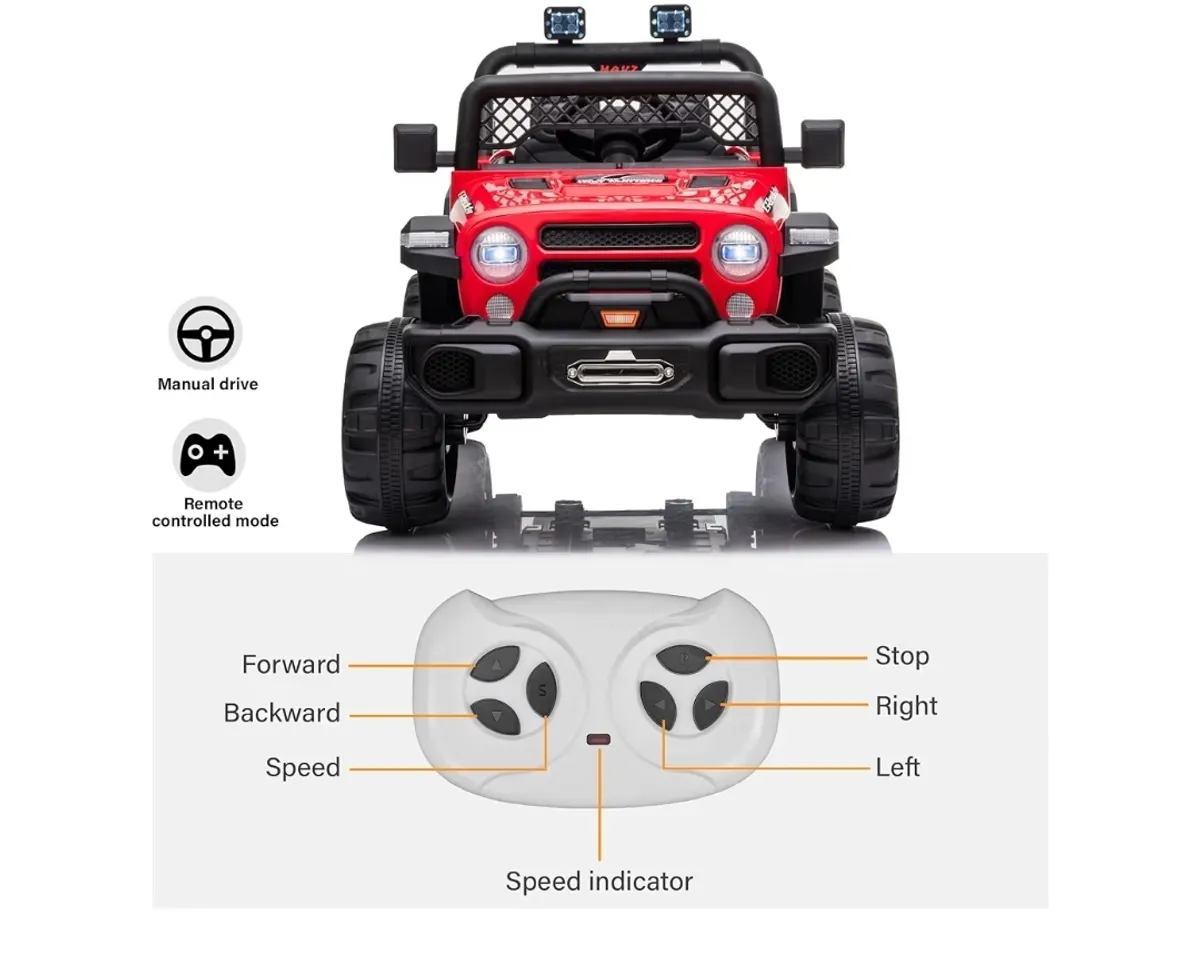 Kids Republic 12V Truck 1 Seater Ride-On Car with 2 Open Doors, Realistic LED Lights, 2.4G Remote Control, MP3 Player with Music, Horn - Battery Powered Electric Vehicle (Red)