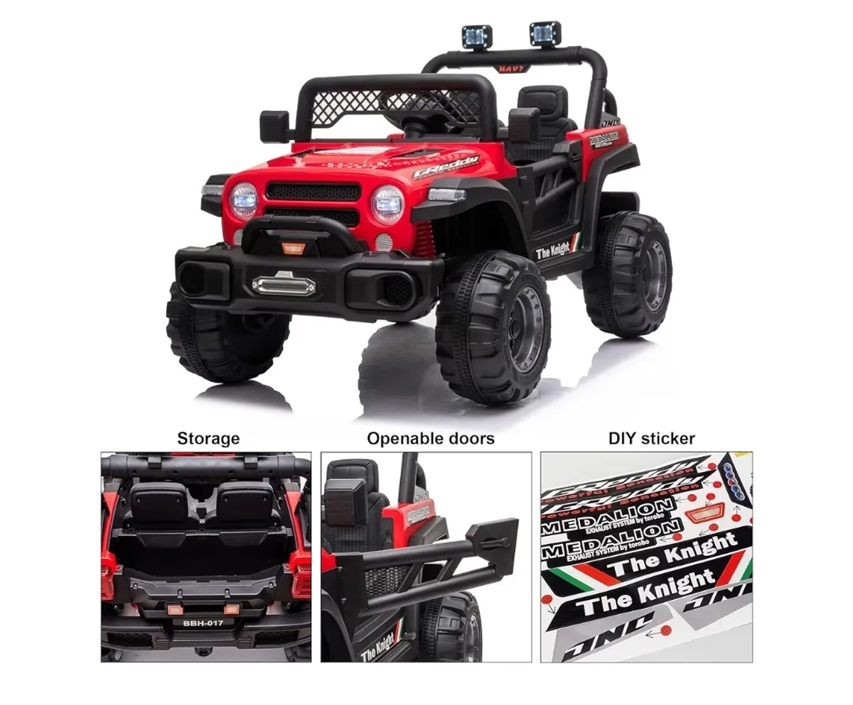Kids Republic 12V Truck 1 Seater Ride-On Car with 2 Open Doors, Realistic LED Lights, 2.4G Remote Control, MP3 Player with Music, Horn - Battery Powered Electric Vehicle (Red)