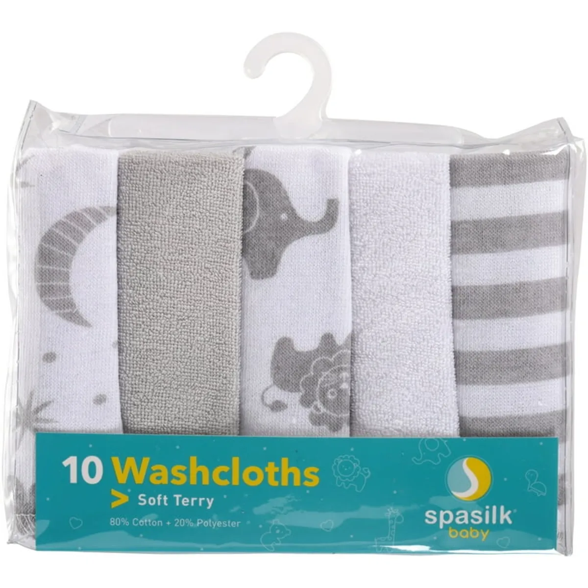 Spasilk Baby Washcloth Wipes Set for Infant Boys and Girls, Terry Bath Scrub, Pack of 10, Gray Celestial