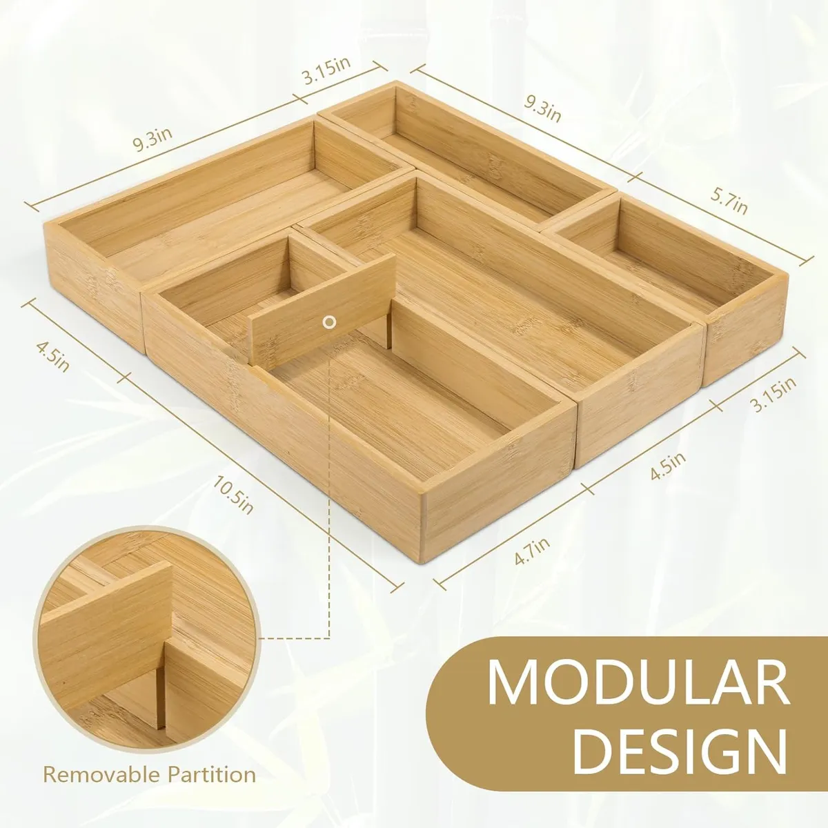 Premium Bamboo Desk & Vanity Organizer Set (5 Pcs) – Natural Wood Storage Boxes for Makeup, Jewelry, Office Supplies & Drawers – Elegant Home Decor