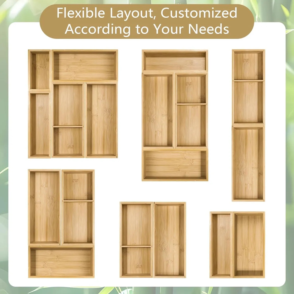 Premium Bamboo Desk & Vanity Organizer Set (5 Pcs) – Natural Wood Storage Boxes for Makeup, Jewelry, Office Supplies & Drawers – Elegant Home Decor