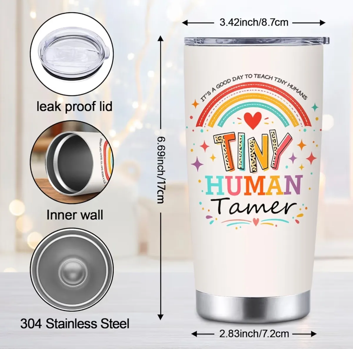 "Tiny Human Tamer" Funny Teacher Tumbler – 20oz Insulated Stainless Steel Cup for Daycare & Preschool Teachers – Keeps Coffee Hot & Drinks Cold