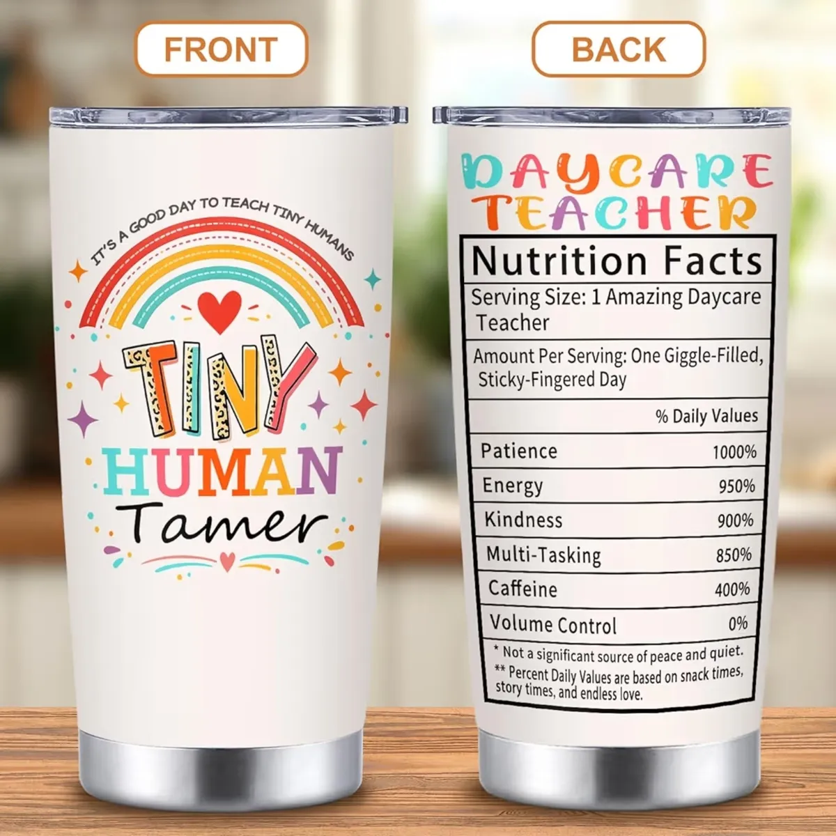 "Tiny Human Tamer" Funny Teacher Tumbler – 20oz Insulated Stainless Steel Cup for Daycare & Preschool Teachers – Keeps Coffee Hot & Drinks Cold
