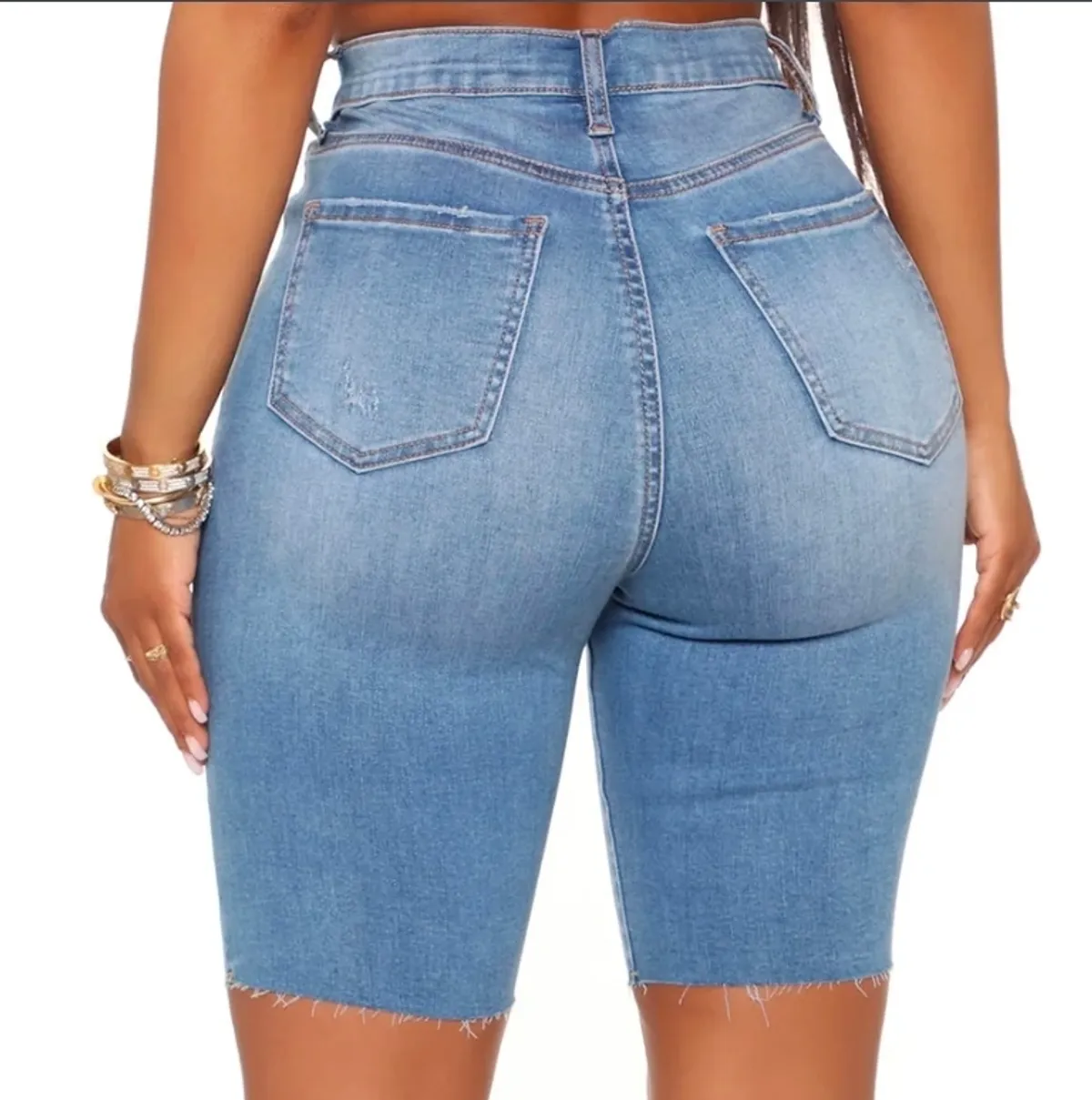 Clock Strikes Midnight Stretch Denim Bermudas - Medium Blue Wash - Size 15