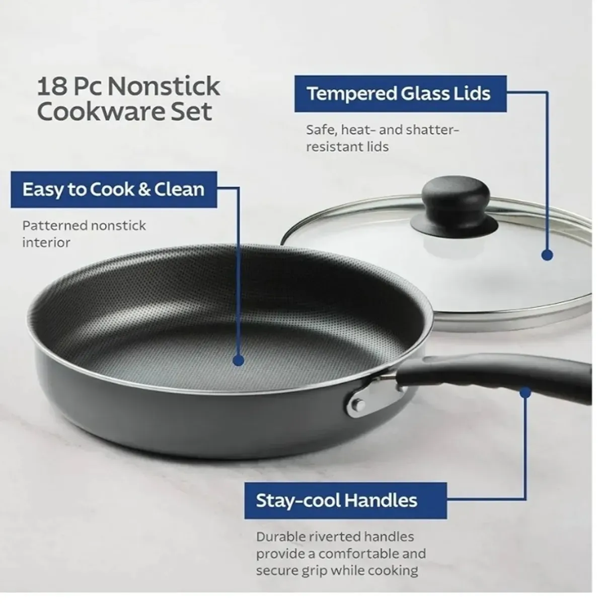 Tramontinas PrimaWare 18-Piece Non-stick Cookware Set - Gray