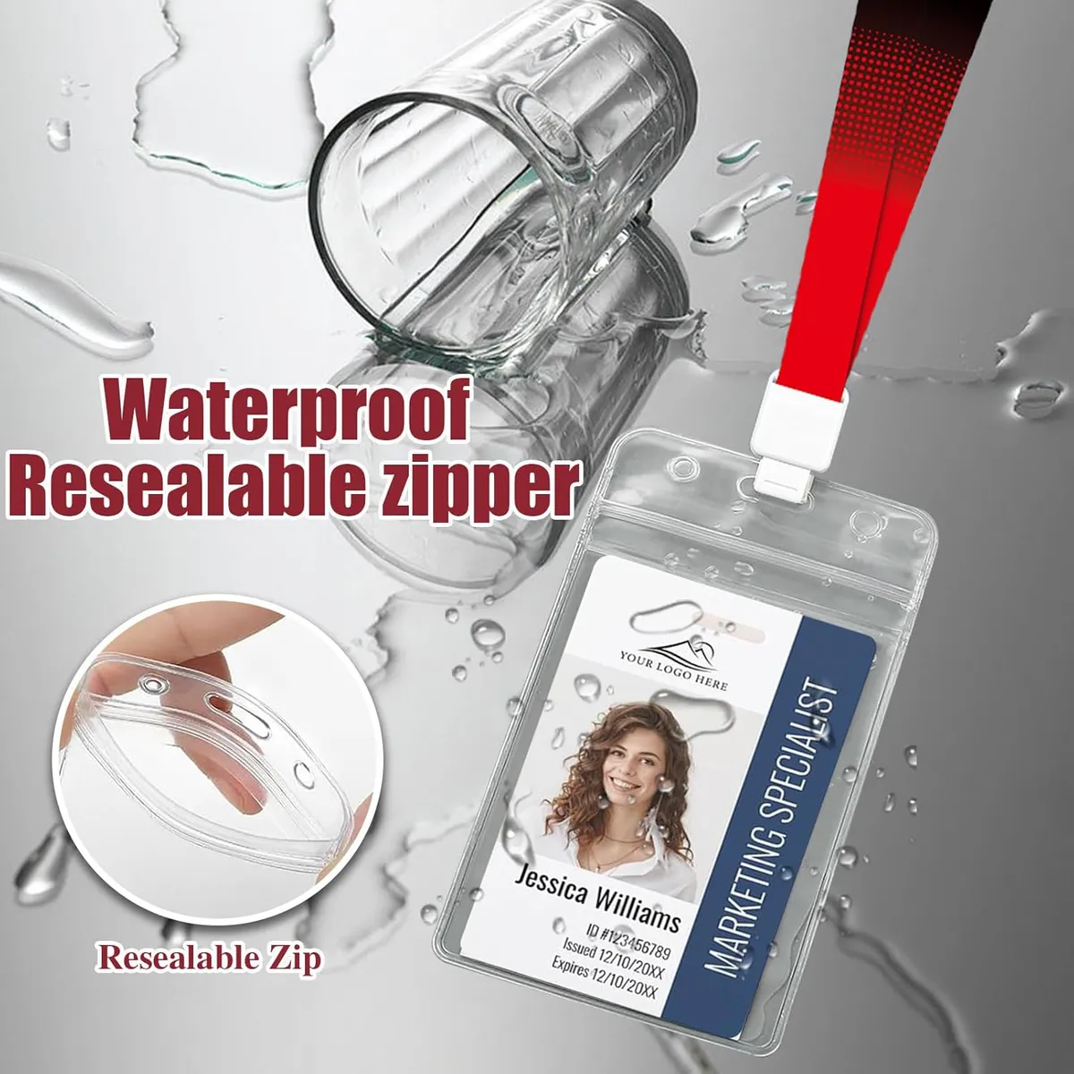 Vertical ID Badge Holder – Waterproof Plastic Card Case for Lanyard – Fits Standard IDs & Driver’s Licenses