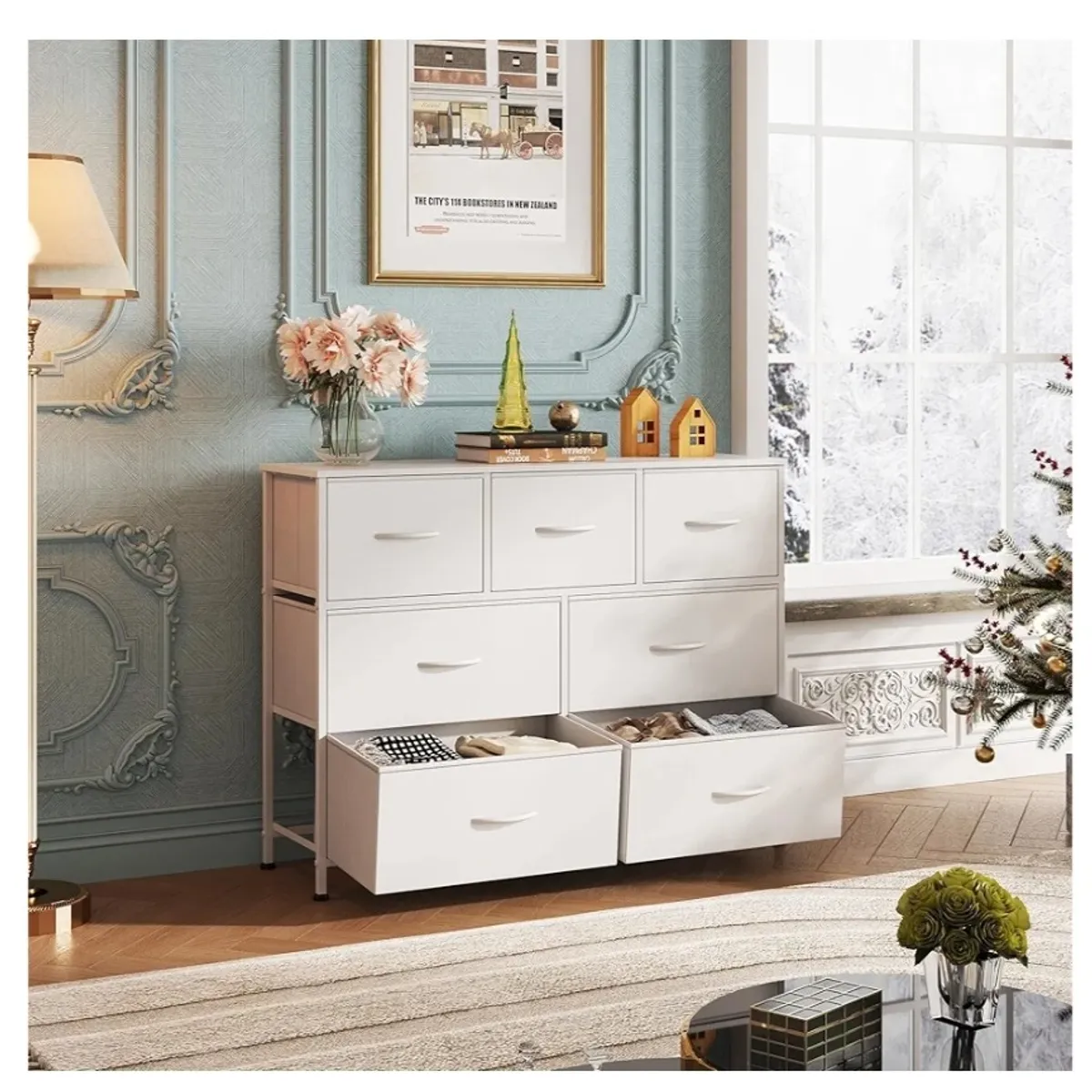 7 Drawer Fabric Dresser - White