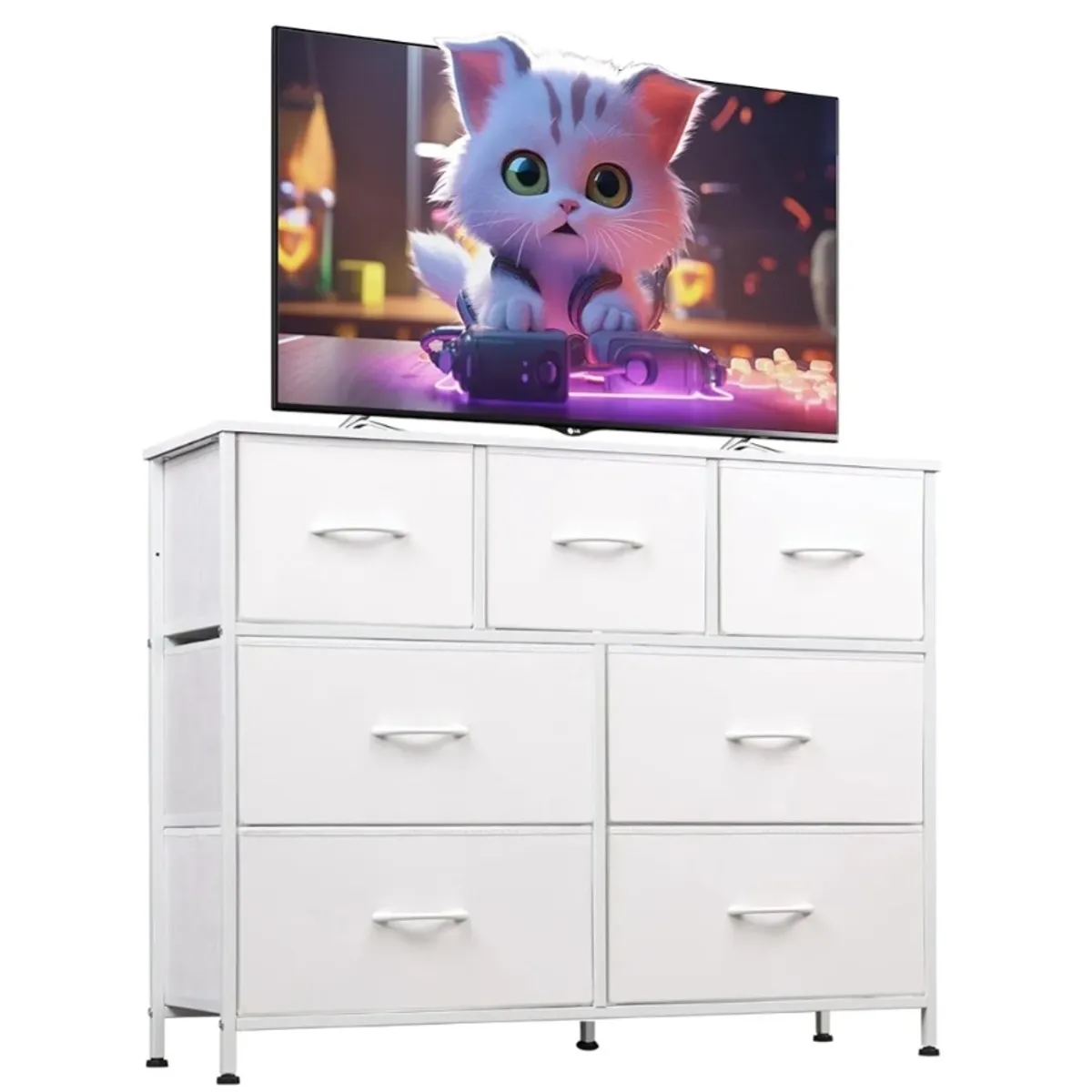 7 Drawer Fabric Dresser - White