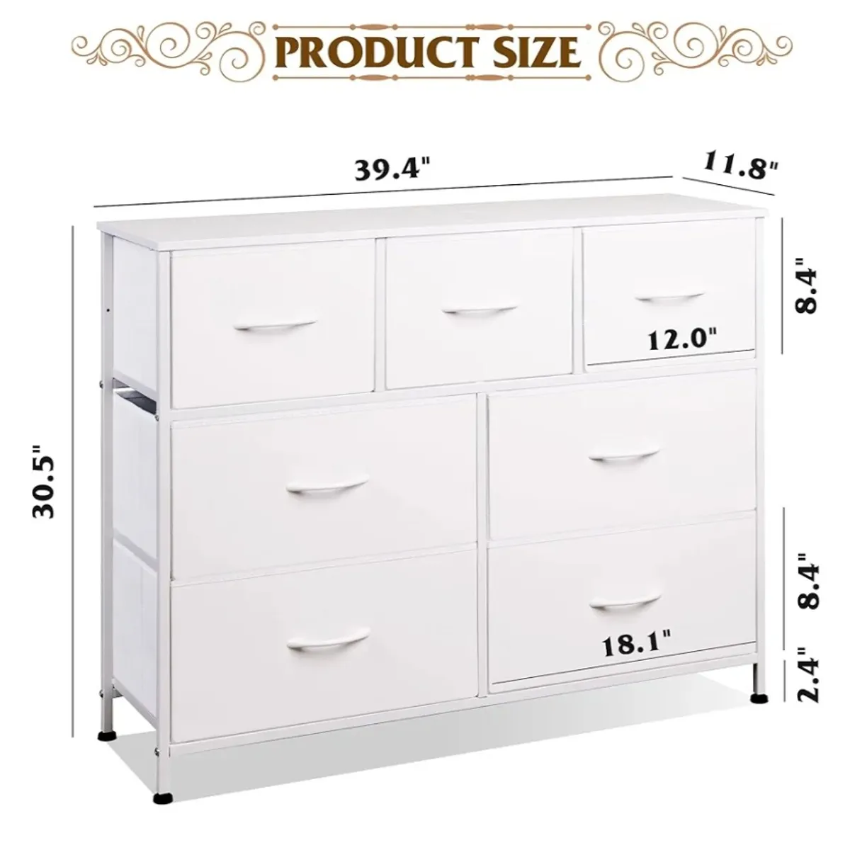 7 Drawer Fabric Dresser - White