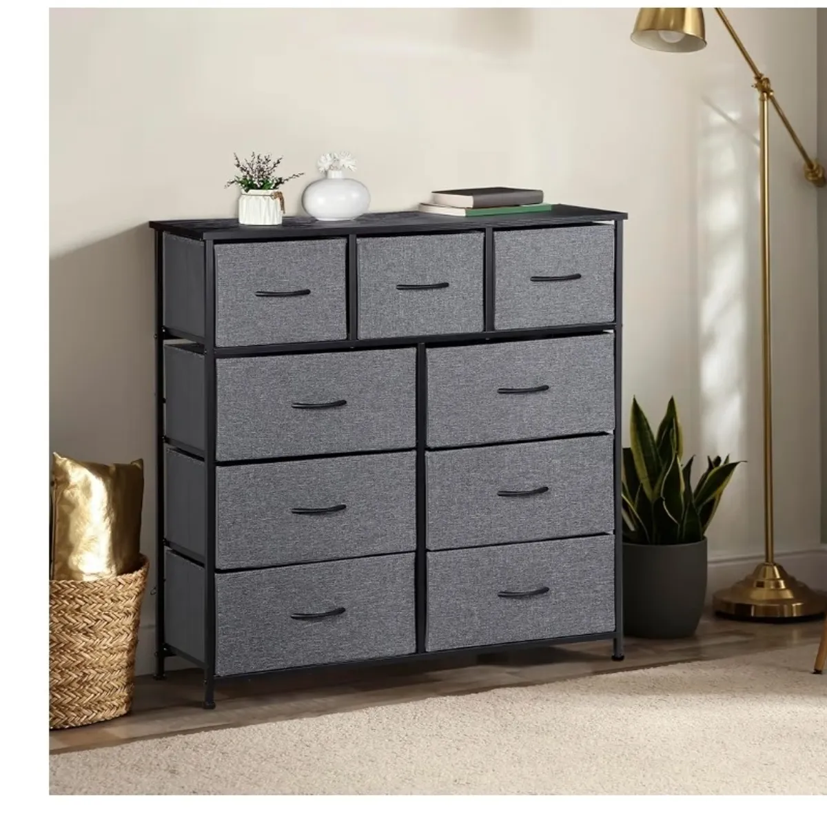 9 Drawer Fabic Grey Dresser