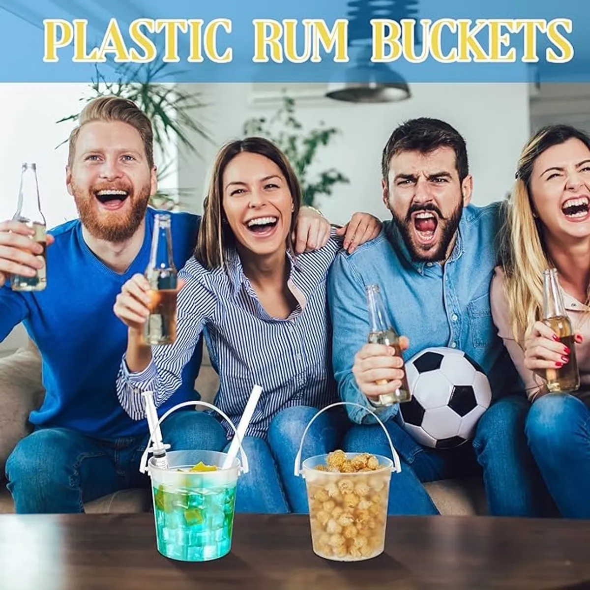 20 Set 32oz Clear Plastic Drink Buckets, Rum Buckets for Drink with Straws and Beverage Syringes