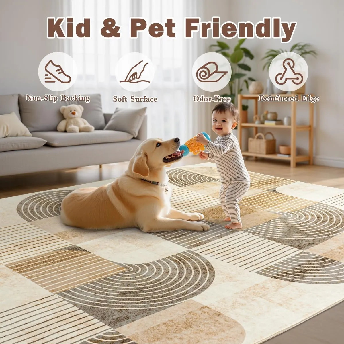 4x6 ft Washable Area Rug – Non-Slip Modern Geometric Carpet for Living Room & Bedroom – Soft, Stain-Resistant & Pet Friendly – Easy Care Indoor Floor Mat
