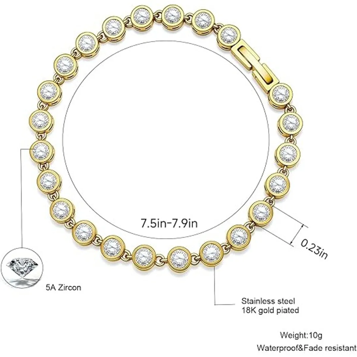 Luxury 6mm CZ Tennis Bracelet – 18K Gold Plated Stainless Steel – Sparkling 5A Grade Cubic Zirconia – Water-Resistant & Tarnish-Free