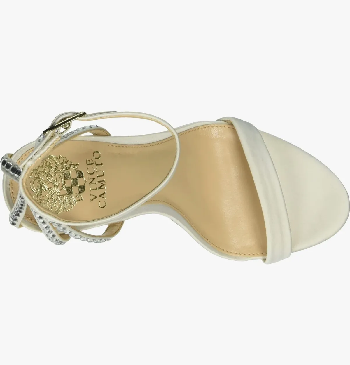Vince Camuto Daphery Heeled Sandals – Cream/Milk Rhinestone Stiletto Pumps – Elegant Ankle Strap Evening Shoes for Women (Size 10)