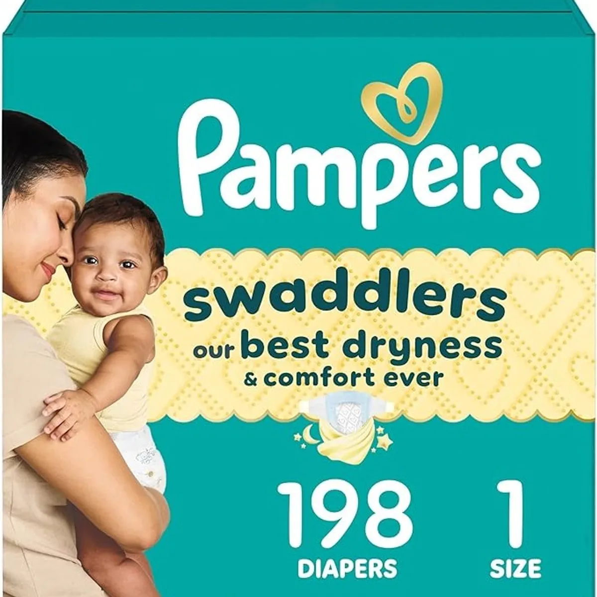 Pampers Diapers Size 1/Newborn, 198 Count - Swaddlers Disposable Baby Diapers